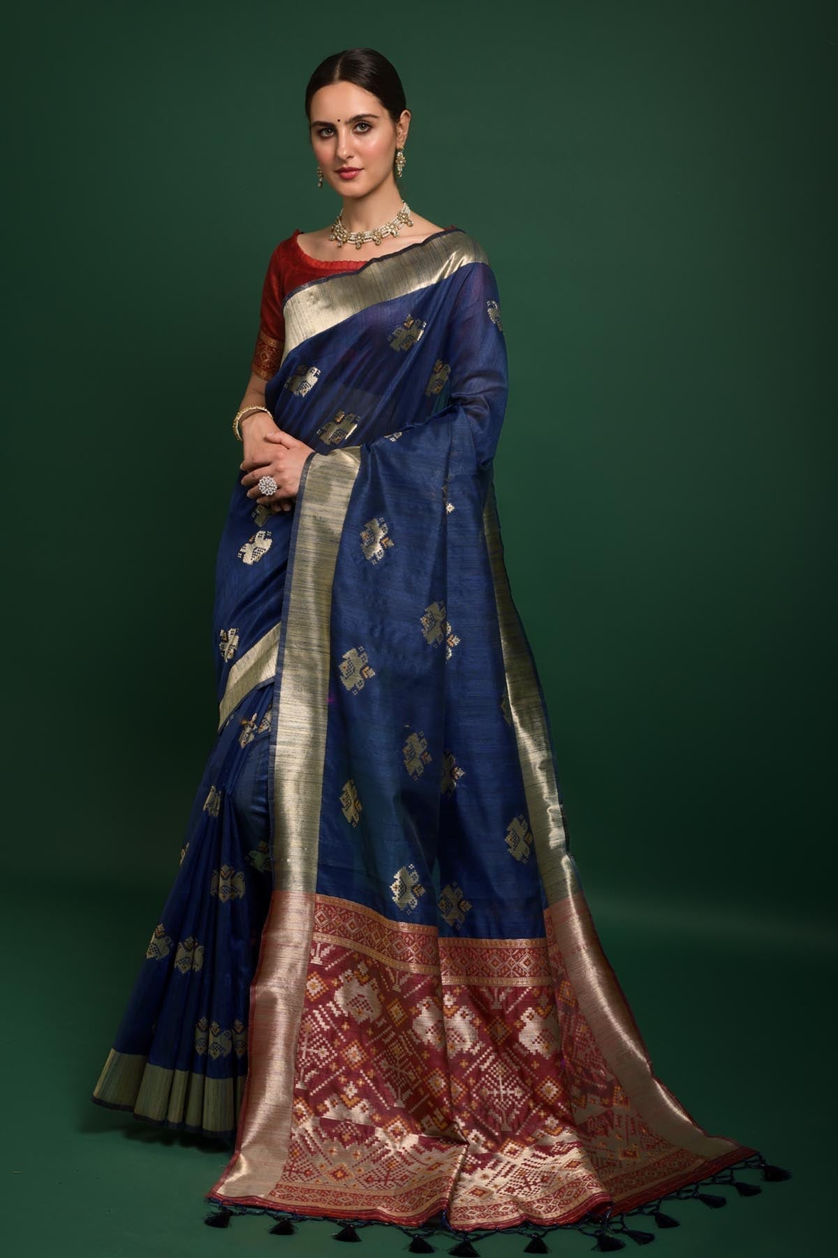 Buy Designer Blue Tussar Silk Saree Online
