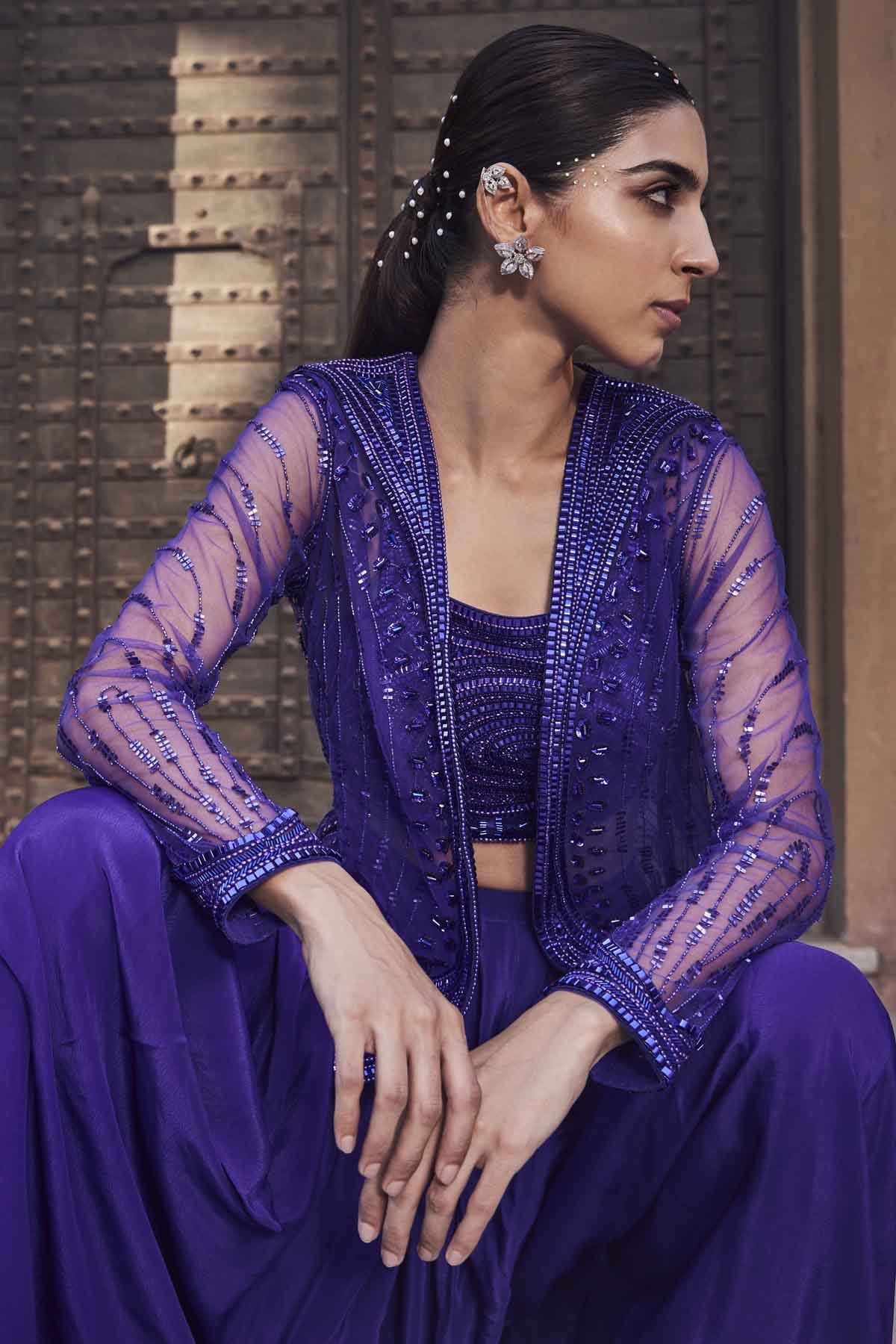 Bright Purple Jacket & Dhoti Set