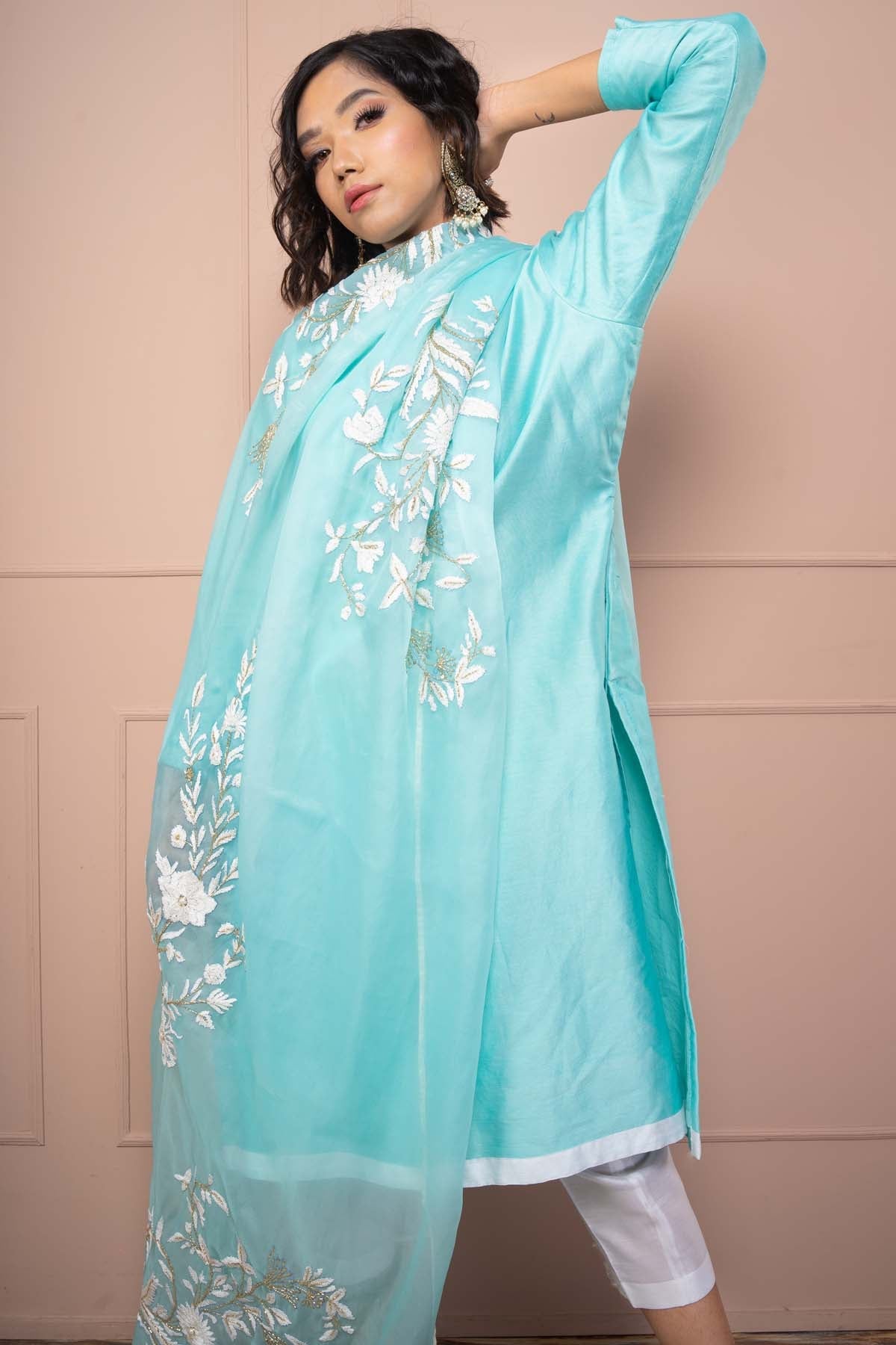 Chanderi Embroidered Kurta Set