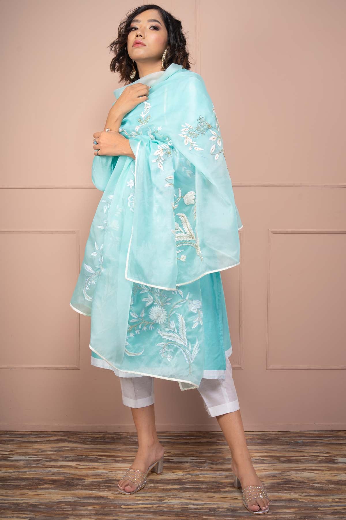 Chanderi Embroidered Kurta Set