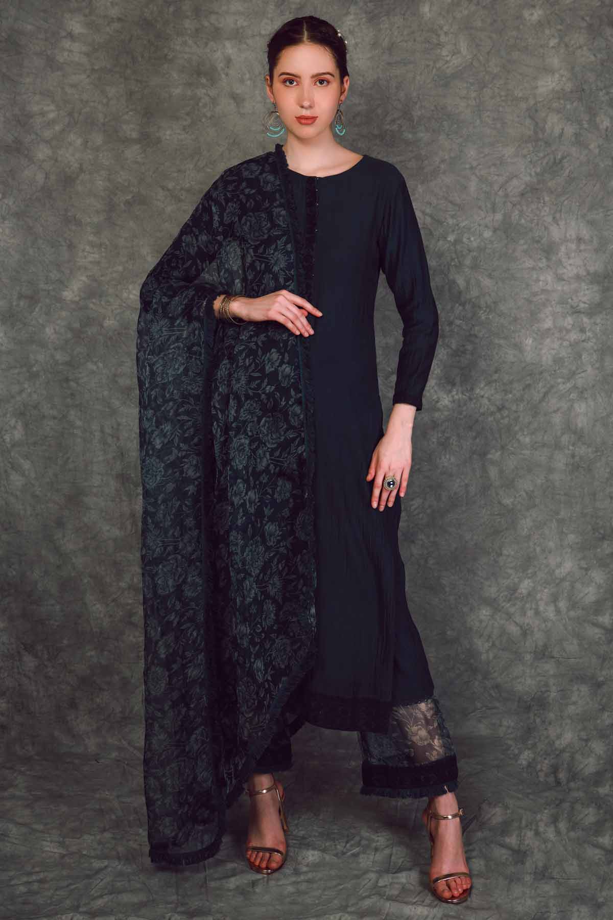 Designer Neha Khullar Blue Chanderi Dori Embroidered Kurta Set for Women Online