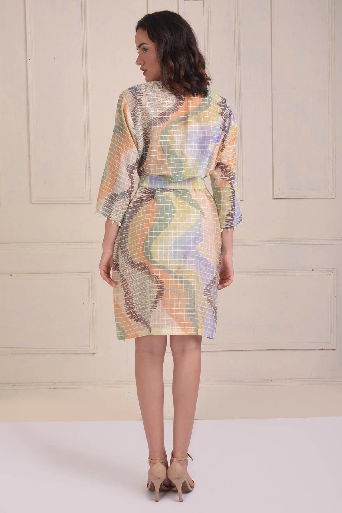 Checkered Beaded Shirt Dress