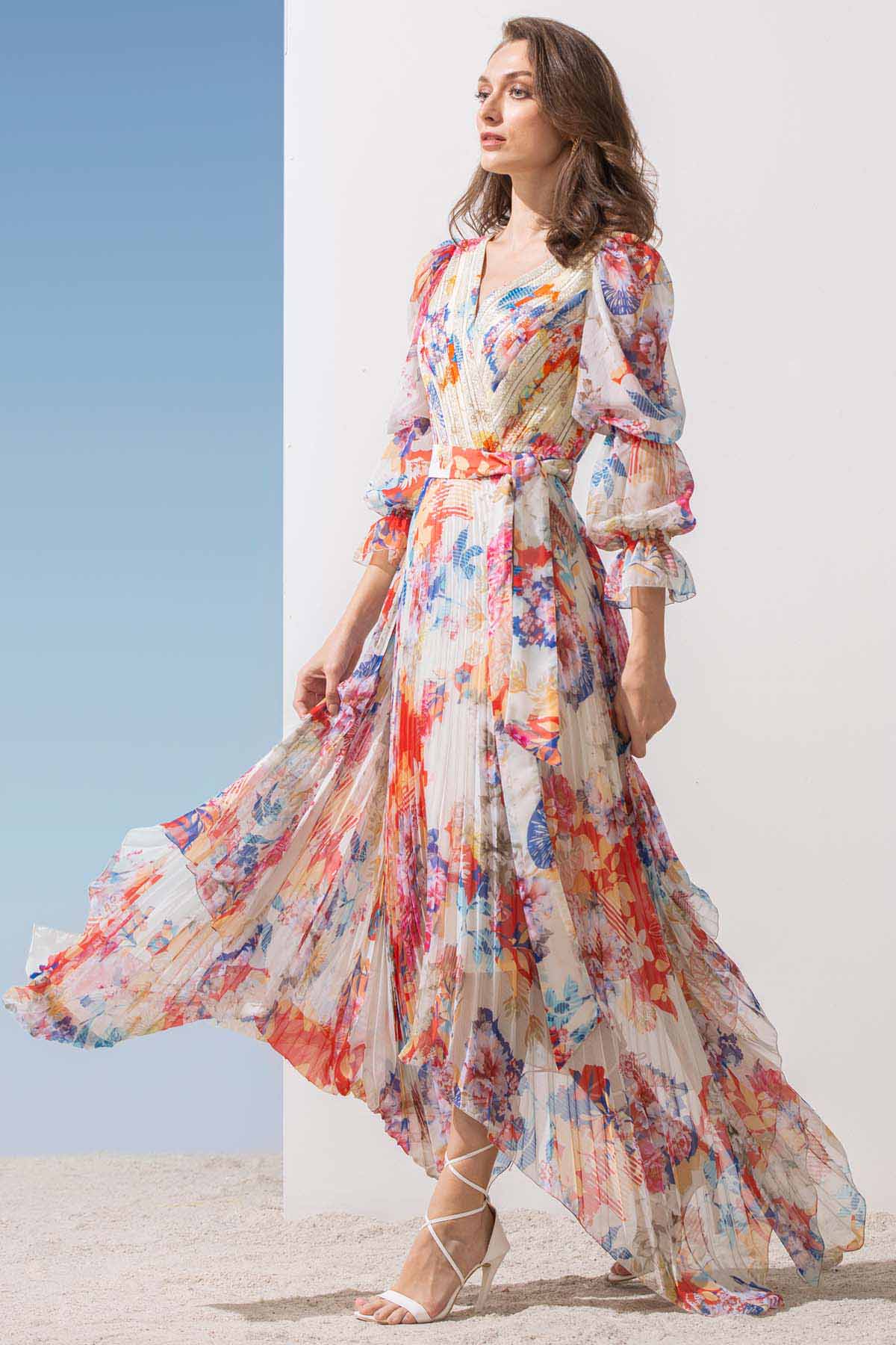 Chiffon Printed Belted Dress