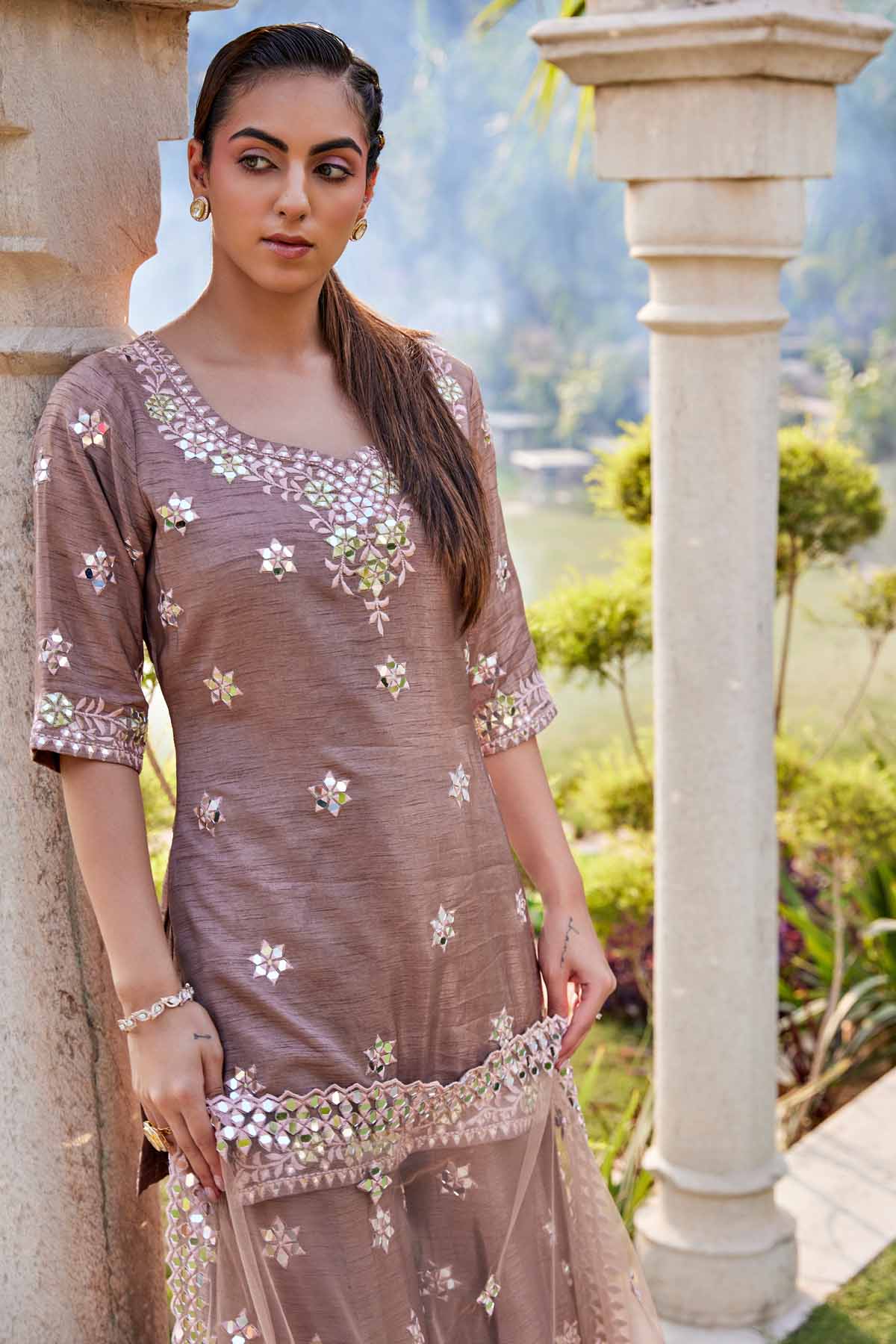 Coffee Embellished Kurta Set