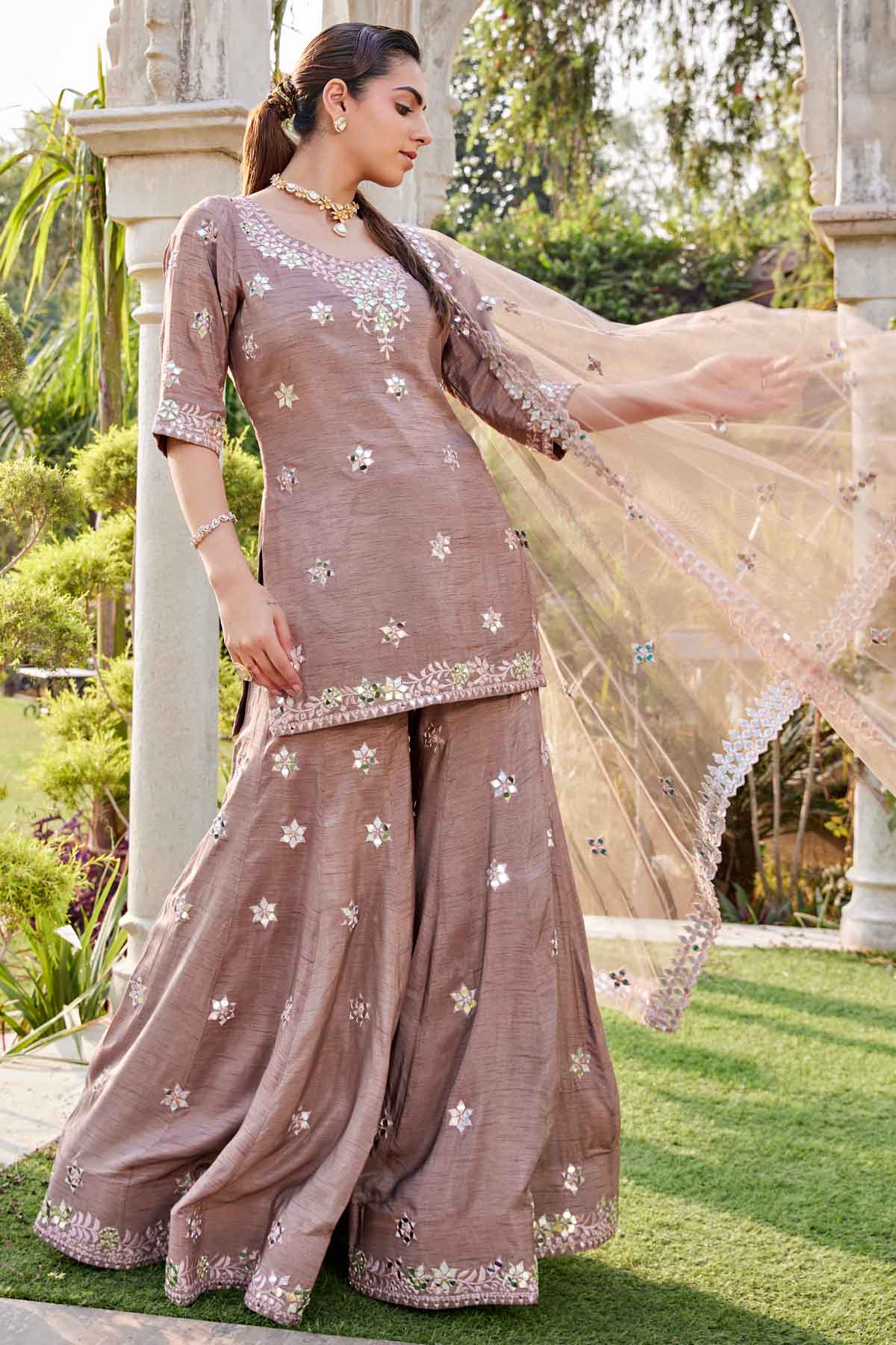 Coffee Embellished Kurta Set