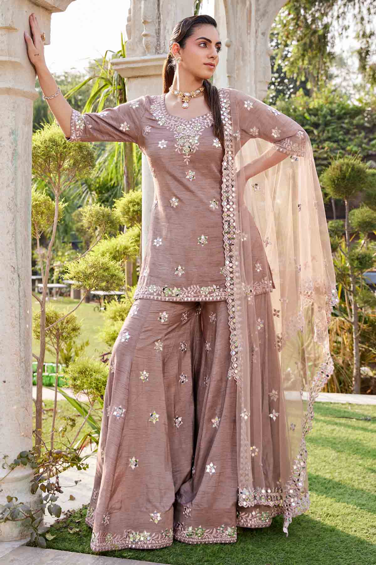 Coffee Embellished Kurta Set