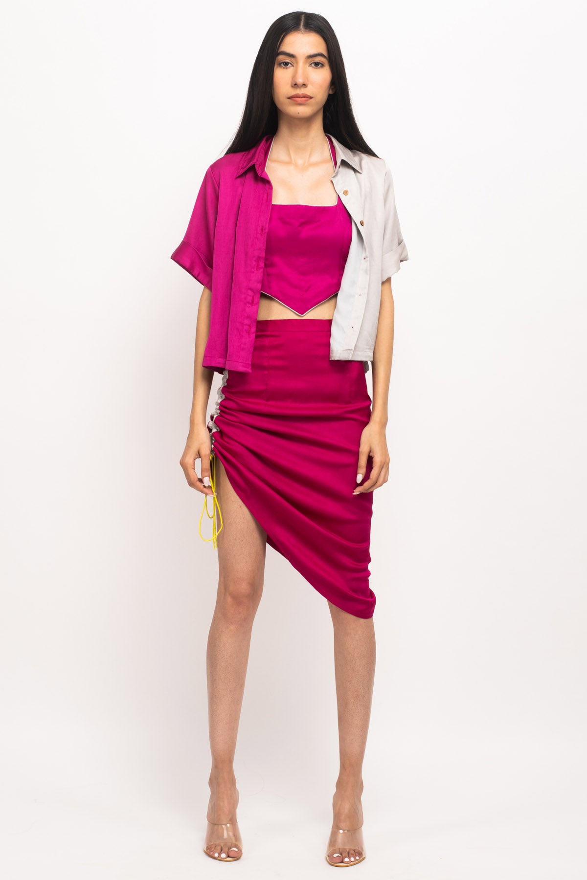 Color Blocked Crop Shirt & Skirt Set