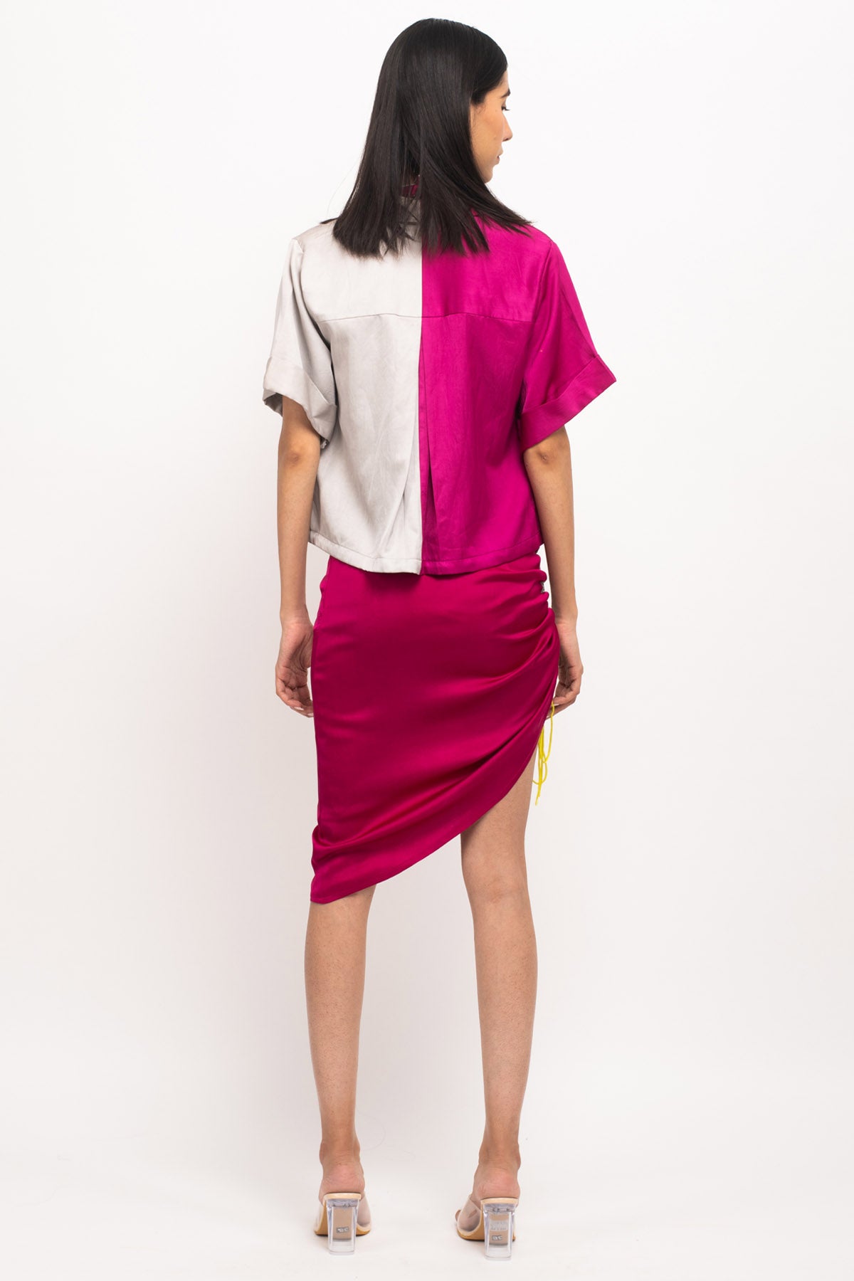 Color Blocked Crop Shirt & Skirt Set