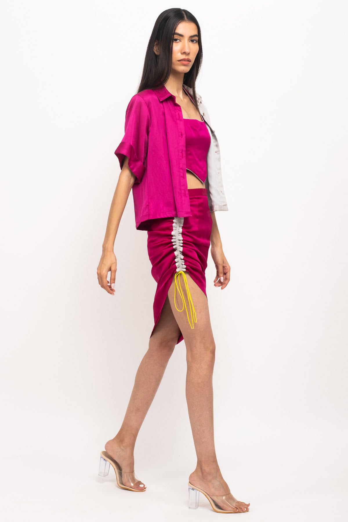 Color Blocked Crop Shirt & Skirt Set