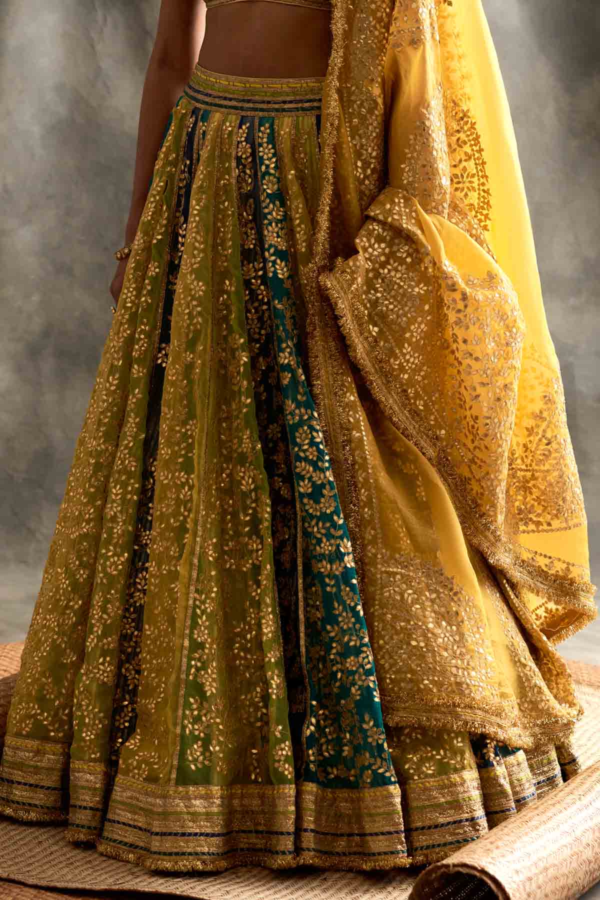 Color Blocked Organza Lehenga Set