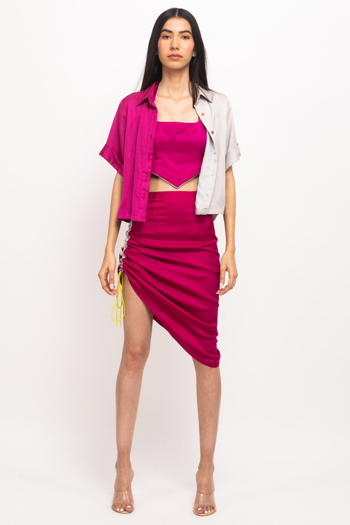 Buy Neora by Nehal ChopraColor Blocked Crop Shirt & Skirt Set for Women Online