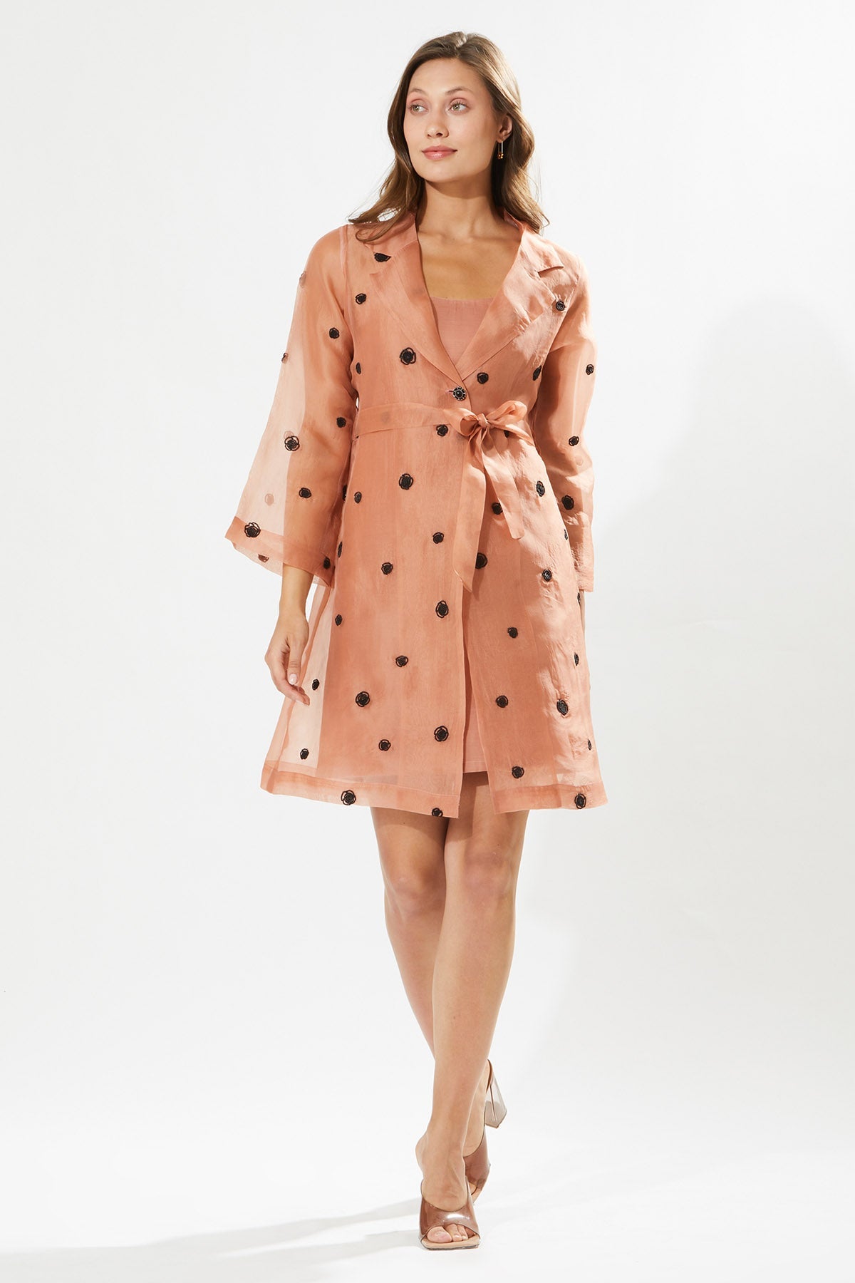 Buy Designer Meadow Coral Silk Organza Coat for Women at ScrollnShops