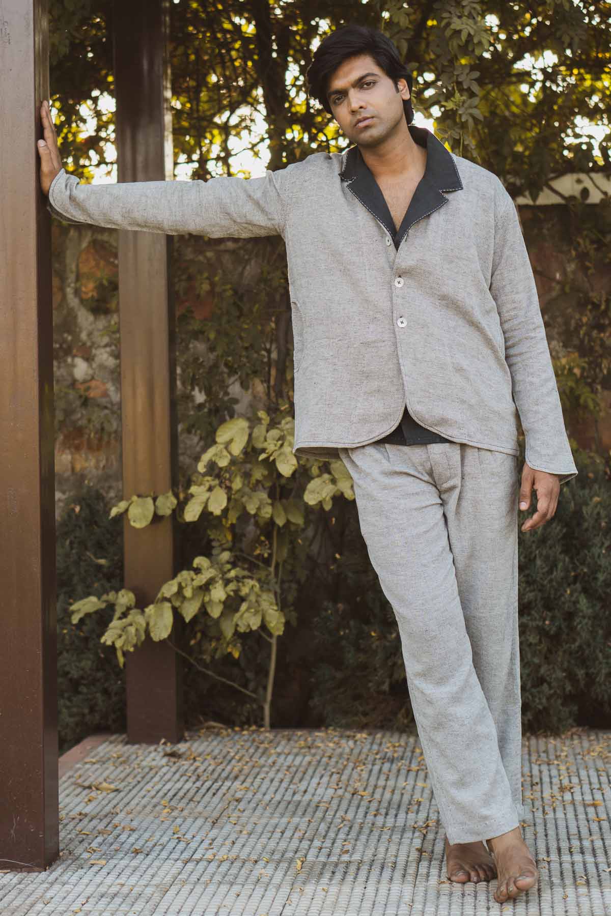 Buy Designer Grey Cotton Jacket Set By Lafaani