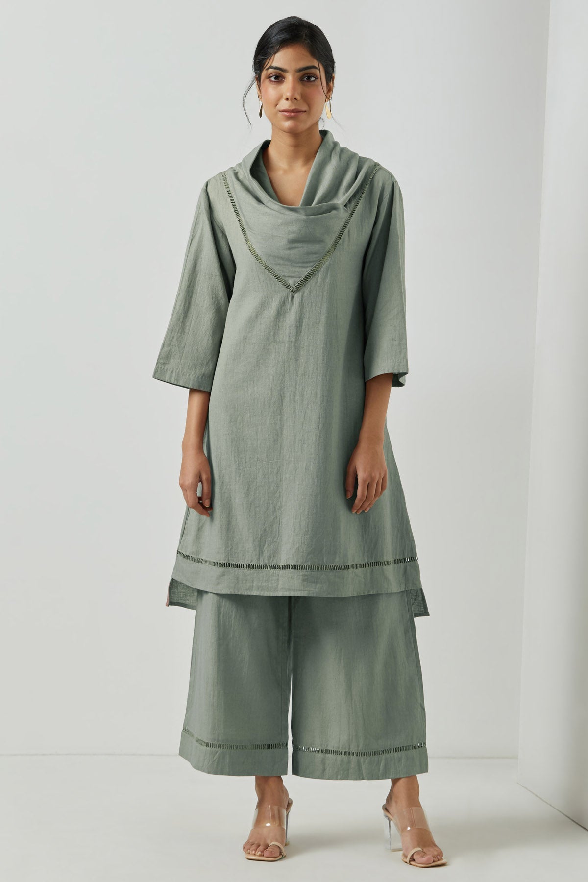Buy Markkah Studio Cowl Drape Pale Olive Tunic for Women Online at ScrollnShops