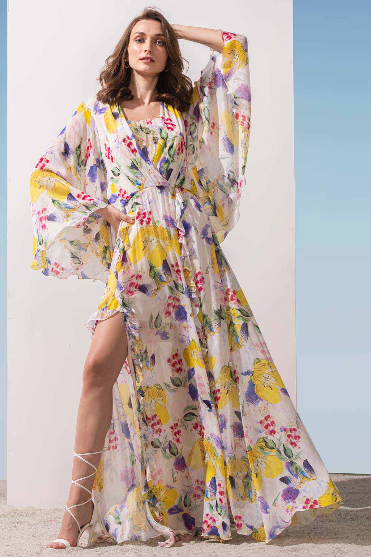 Buy Cowled Neck Printed Dress by Mandira Wirk