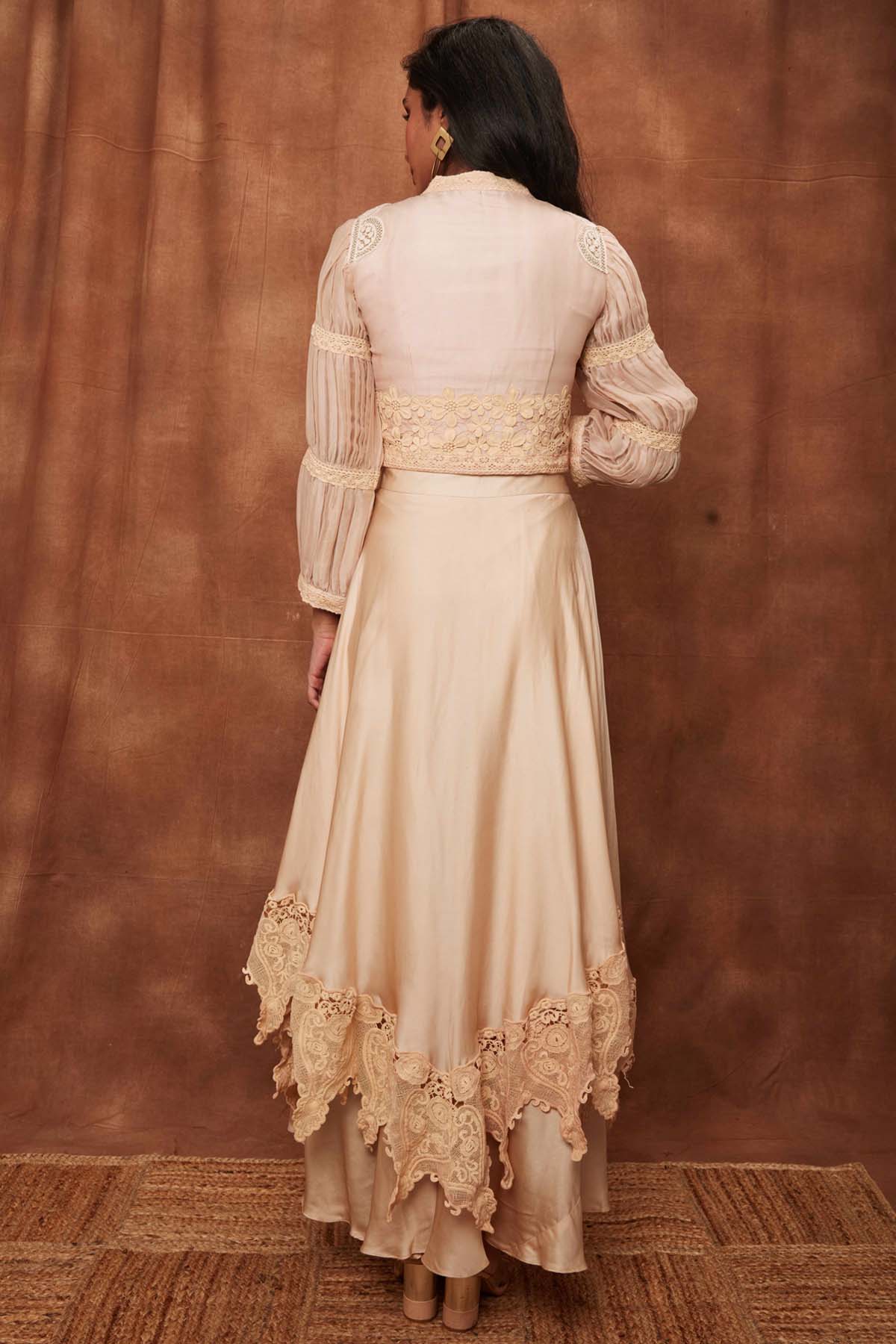 Cream Silk Jacket & Laced Skirt