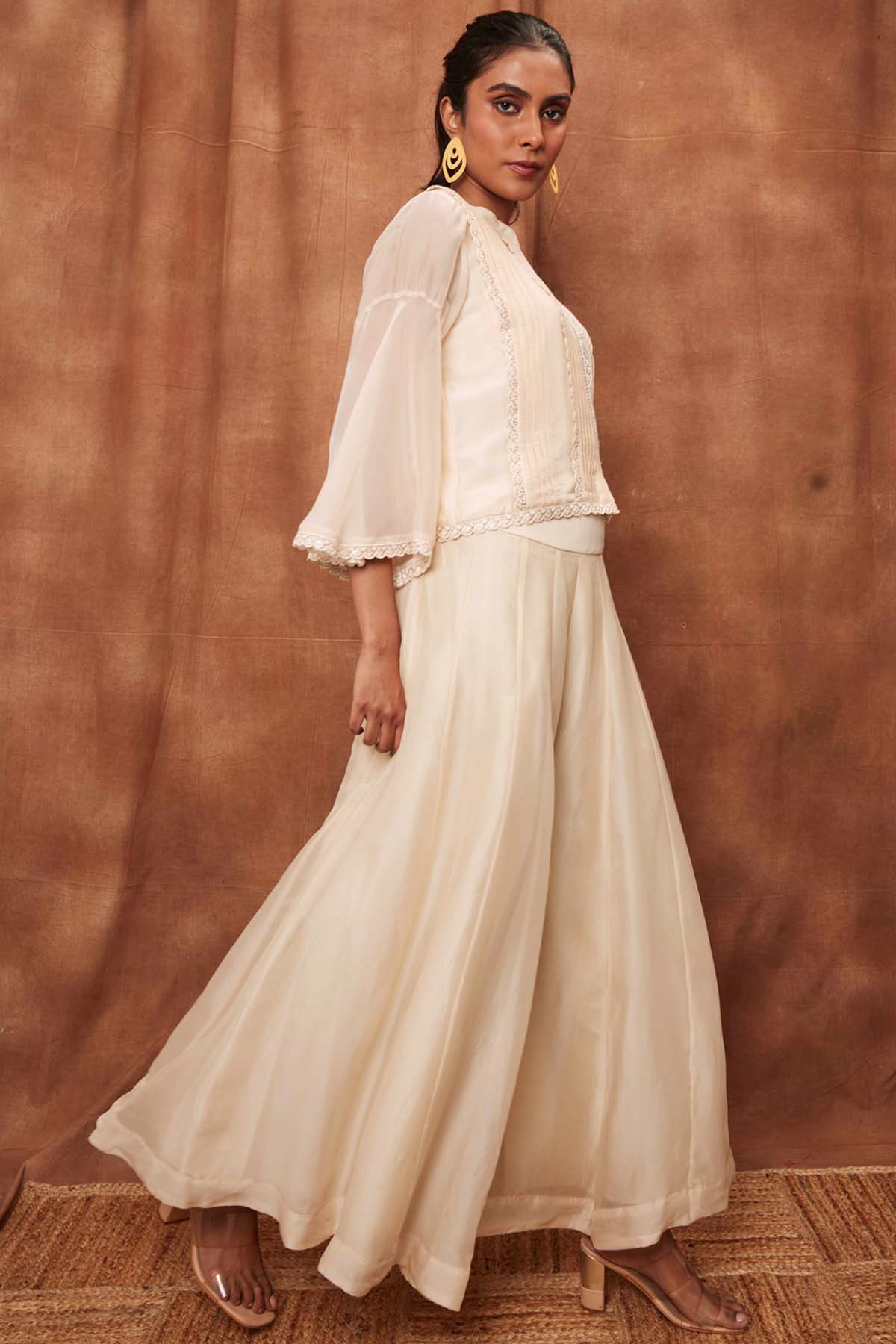 Cream Silk Pintuck Top & Pants