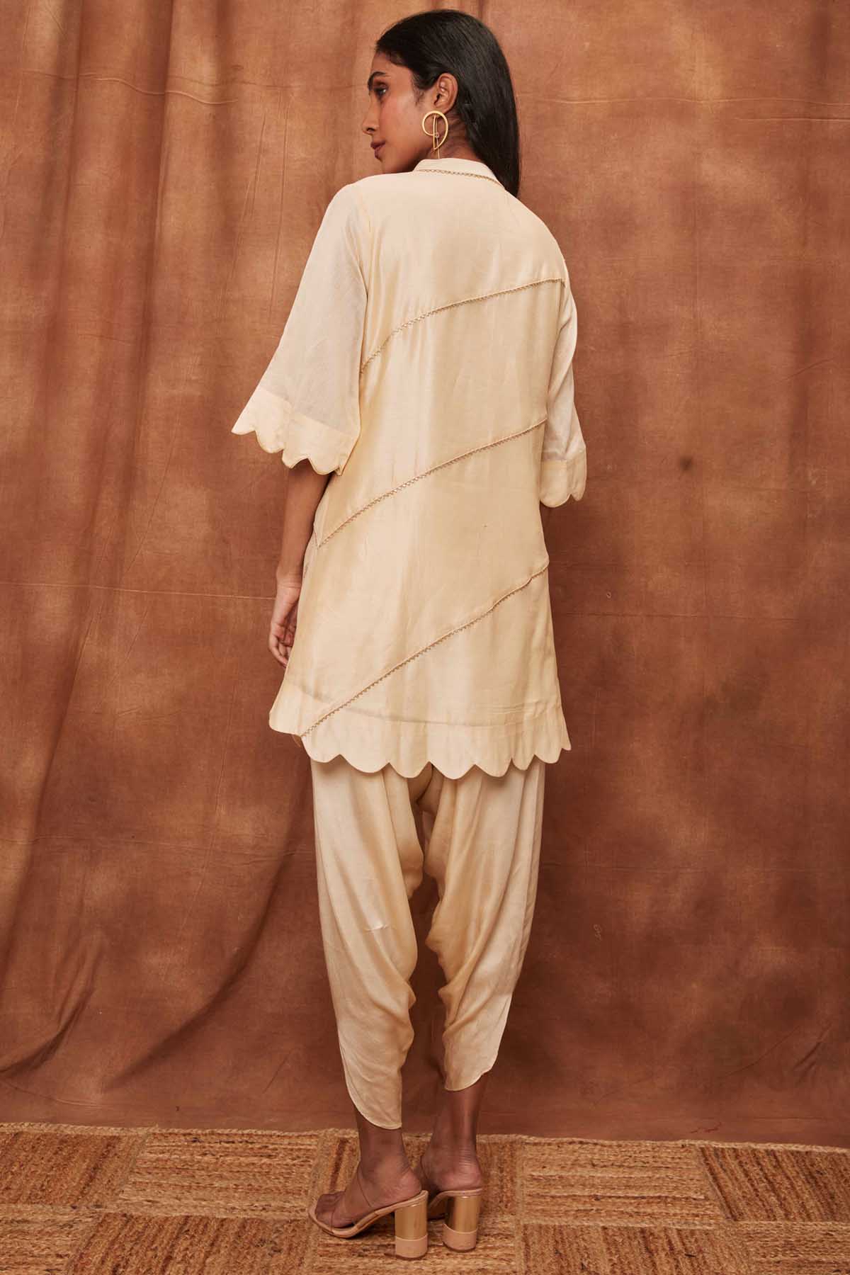 Cream Scalloped Kurta & Dhoti