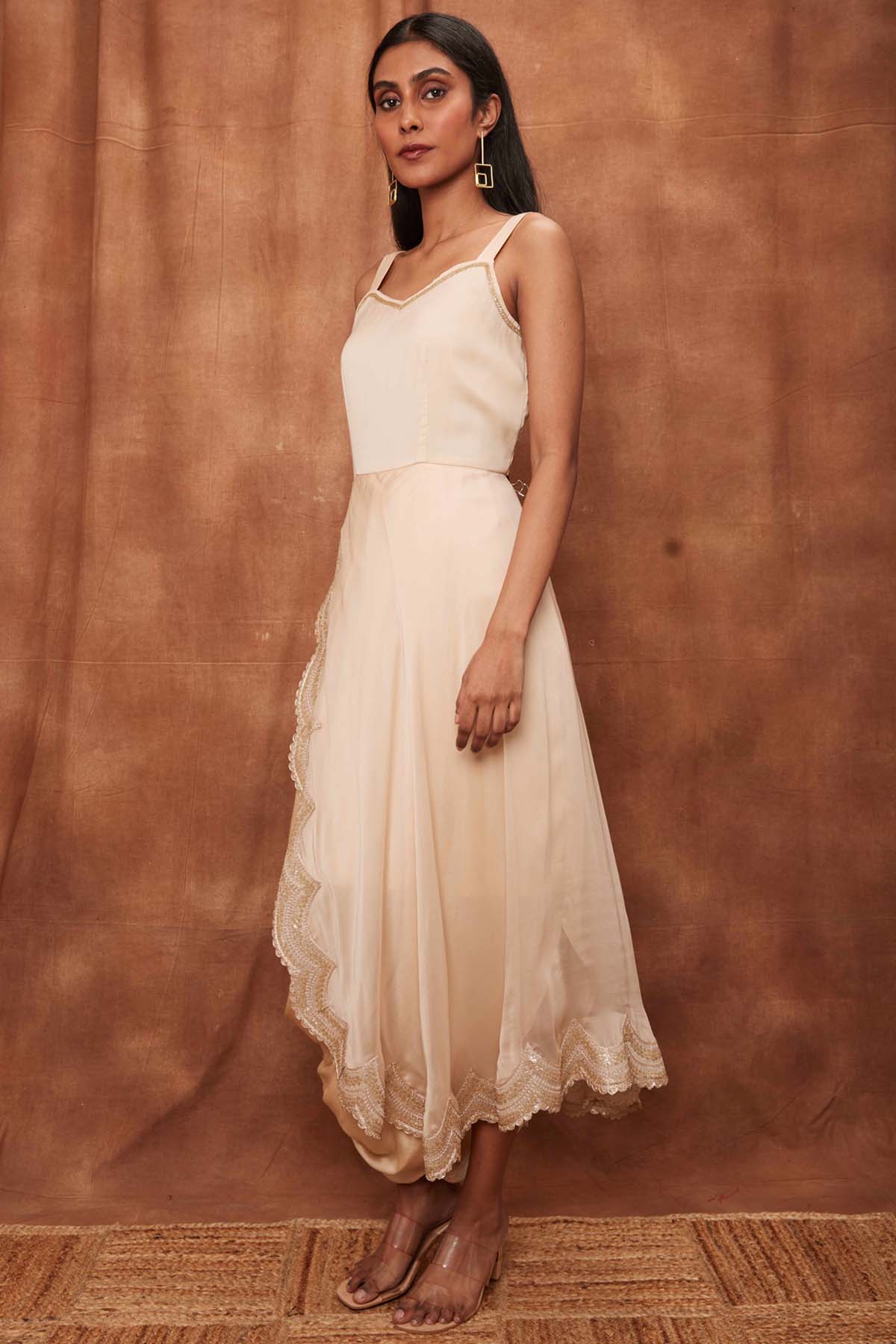 Buy Cream Silk Organza Cowled Dress for Women Online