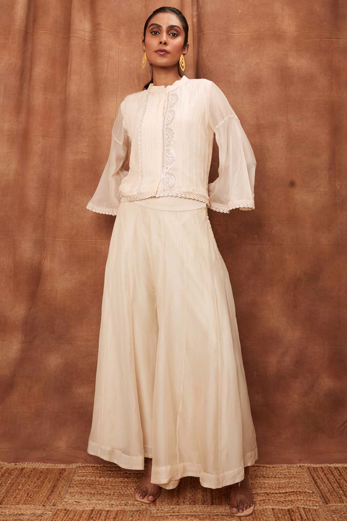 Buy Cream Silk Pintuck Top & Pants for Women Online