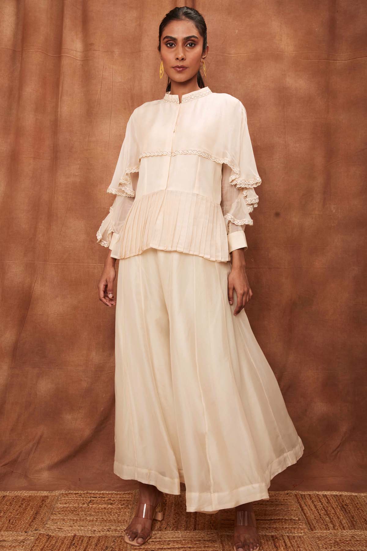 Buy Cream Silk Top & Flowy Pants for Women Online