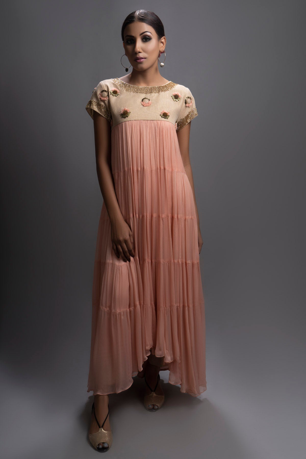 Cut Pipe Work Embellished Gown