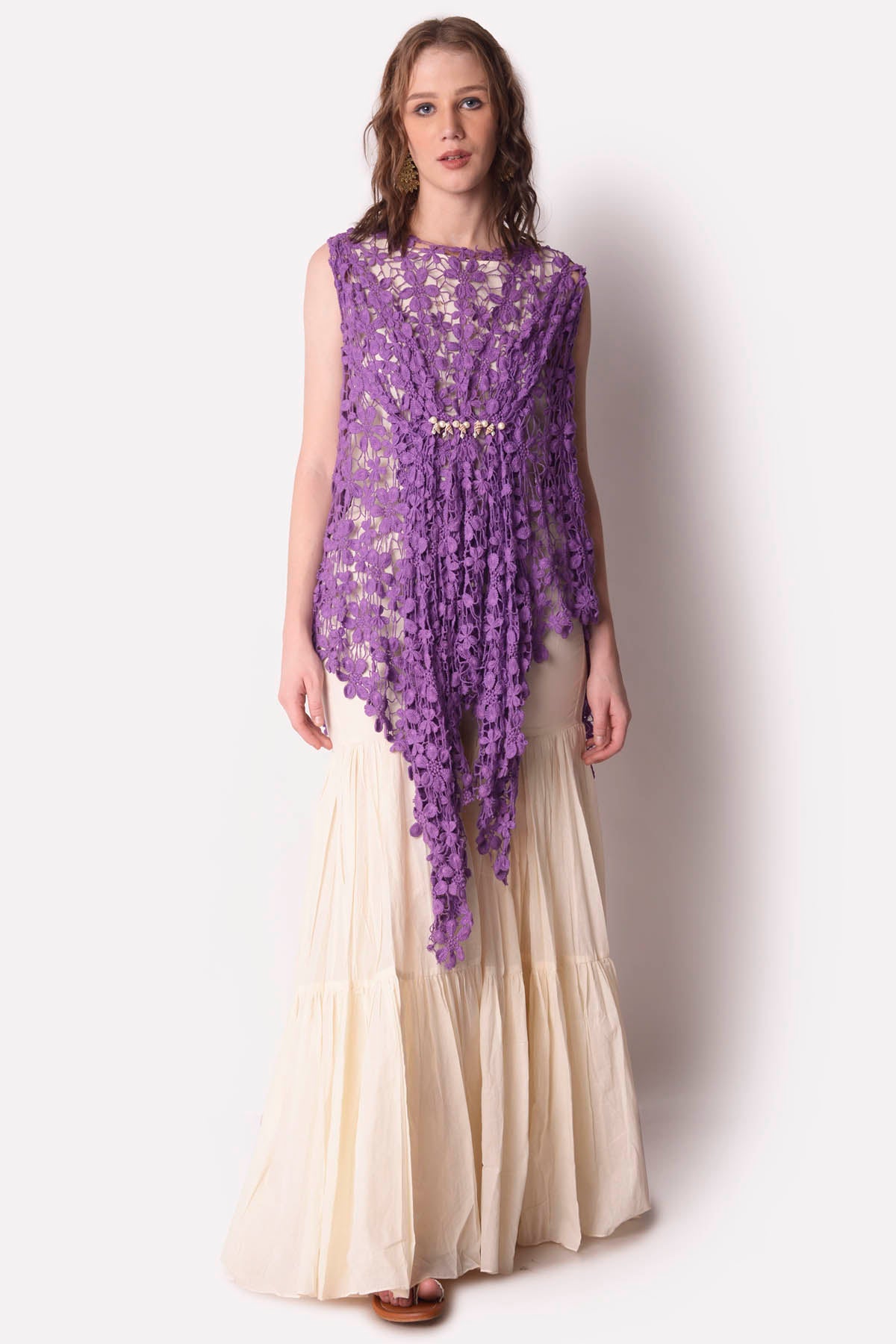 Cutwork Drape Top & Sharara Set