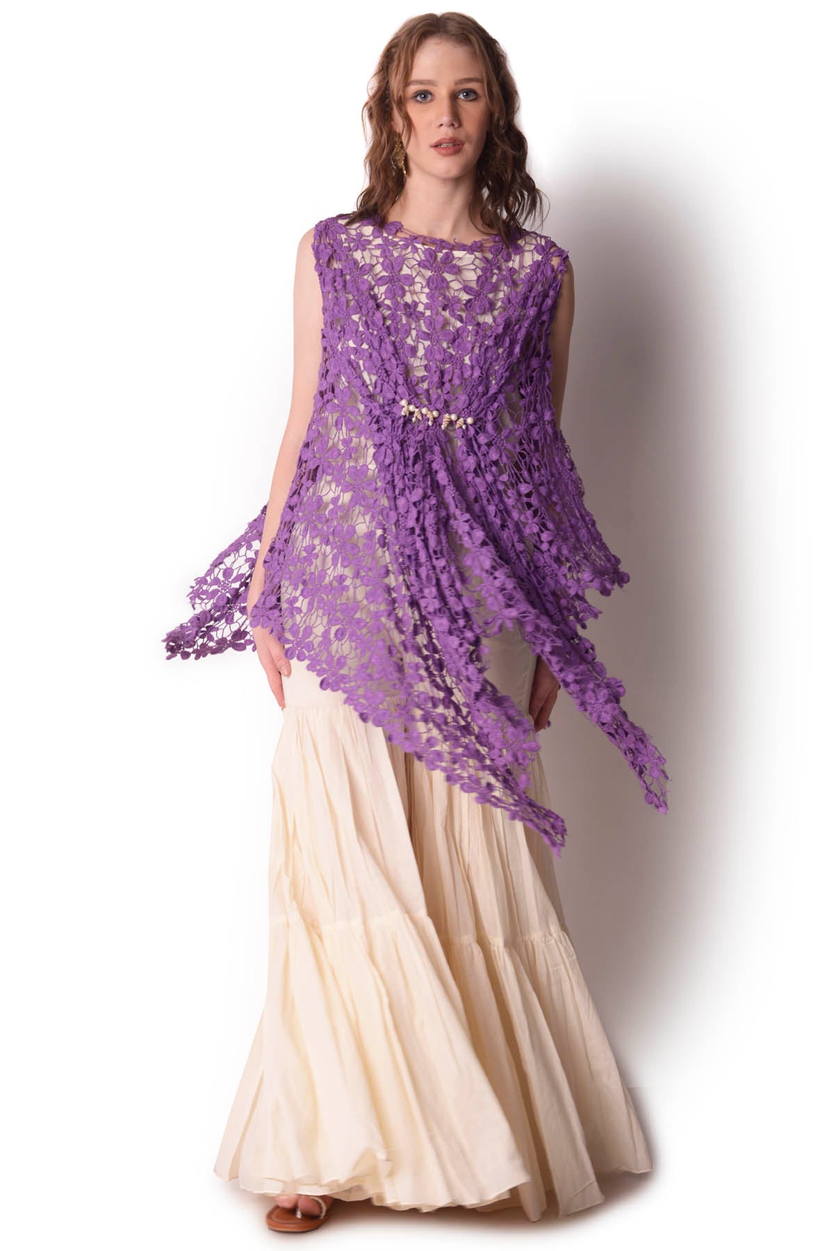 Cutwork Drape Top & Sharara Set