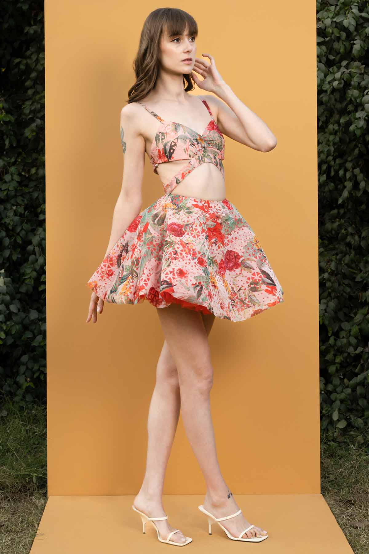 Dahlia Bouquet Printed Cutwork Dress