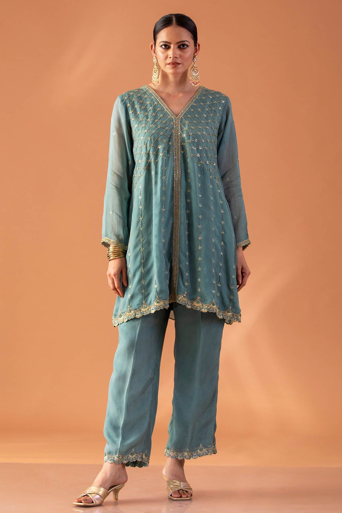 Dirt Blue Embroidered Kurta Set