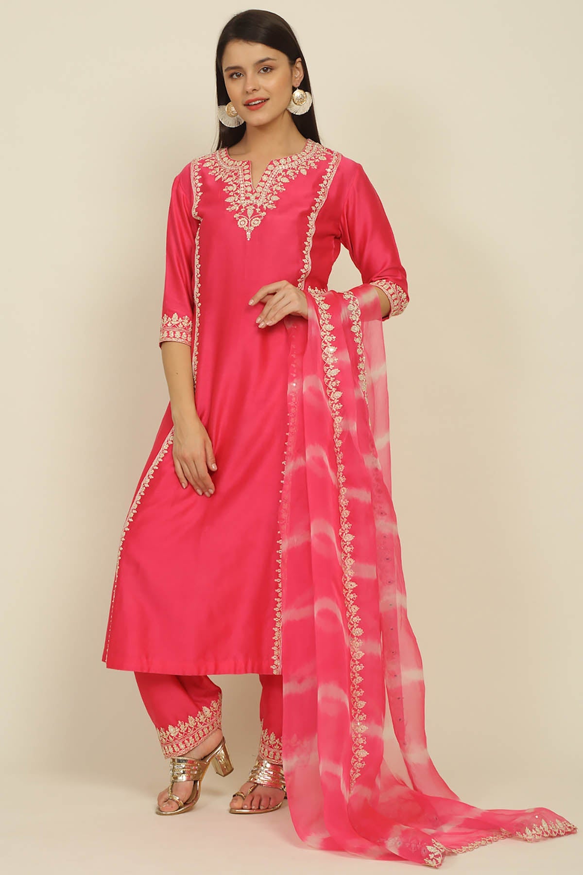 Fuchsia Chanderi Dori Kurta Set
