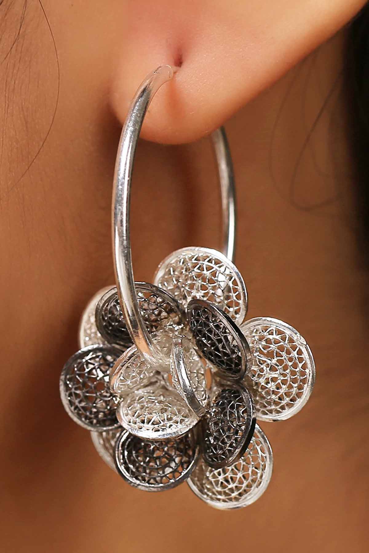 Buy Double Tone Flower Hoops Online