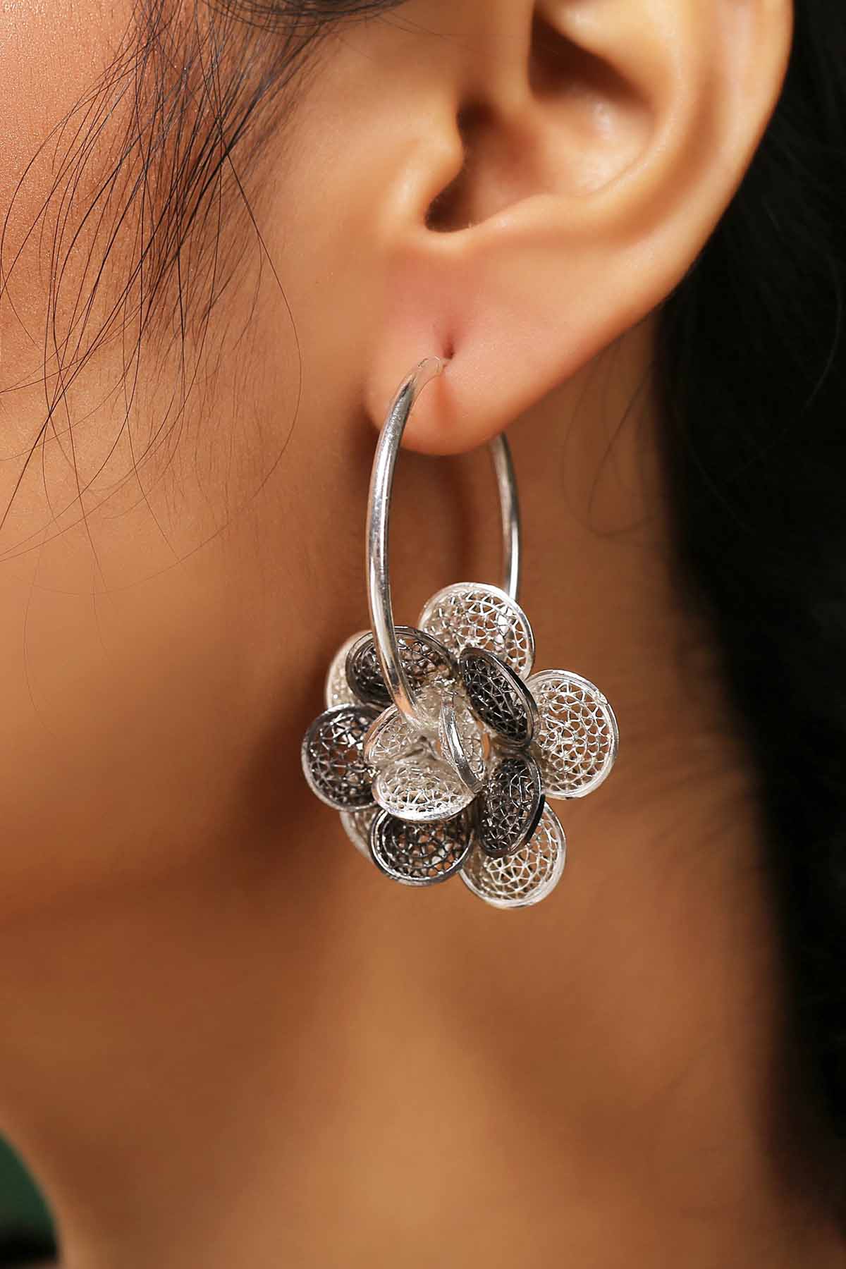 Double Tone Flower Hoops