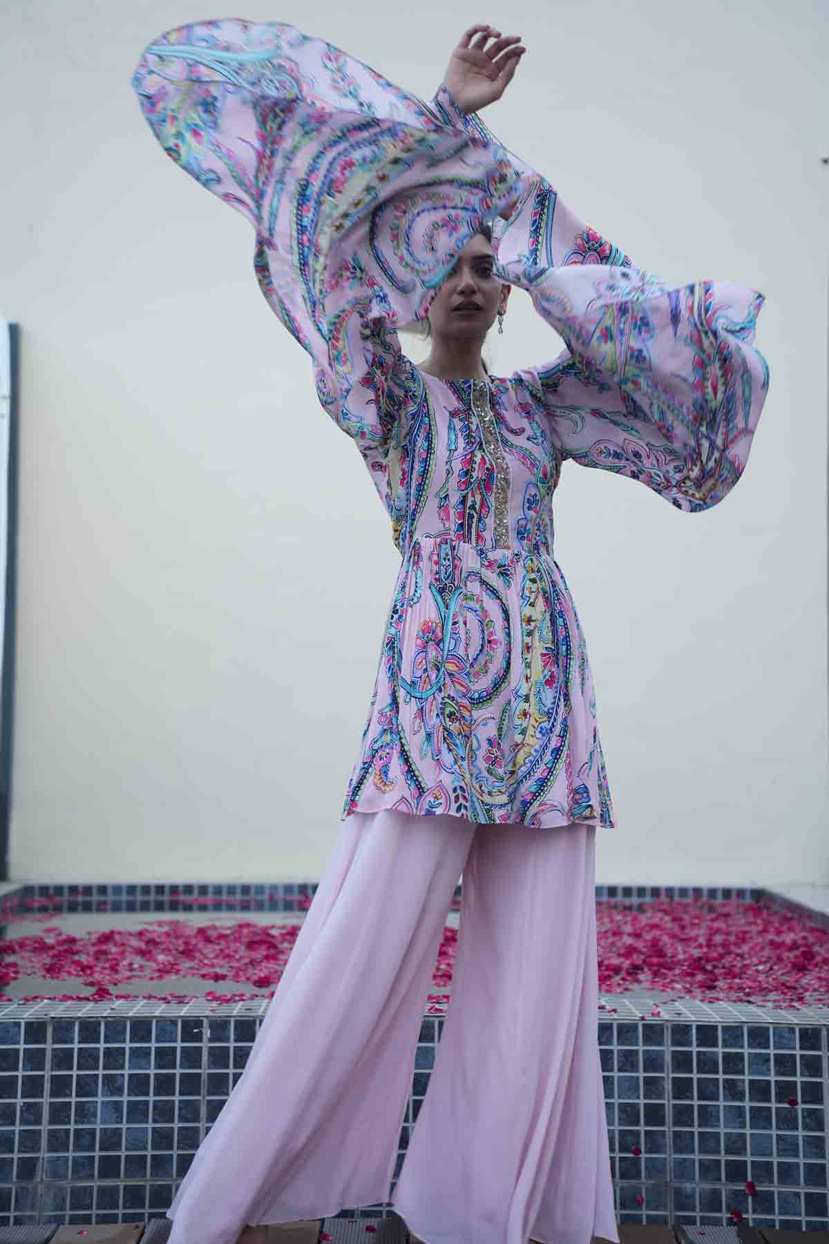 Dramatic Sleeves Printed Peplum Kurta