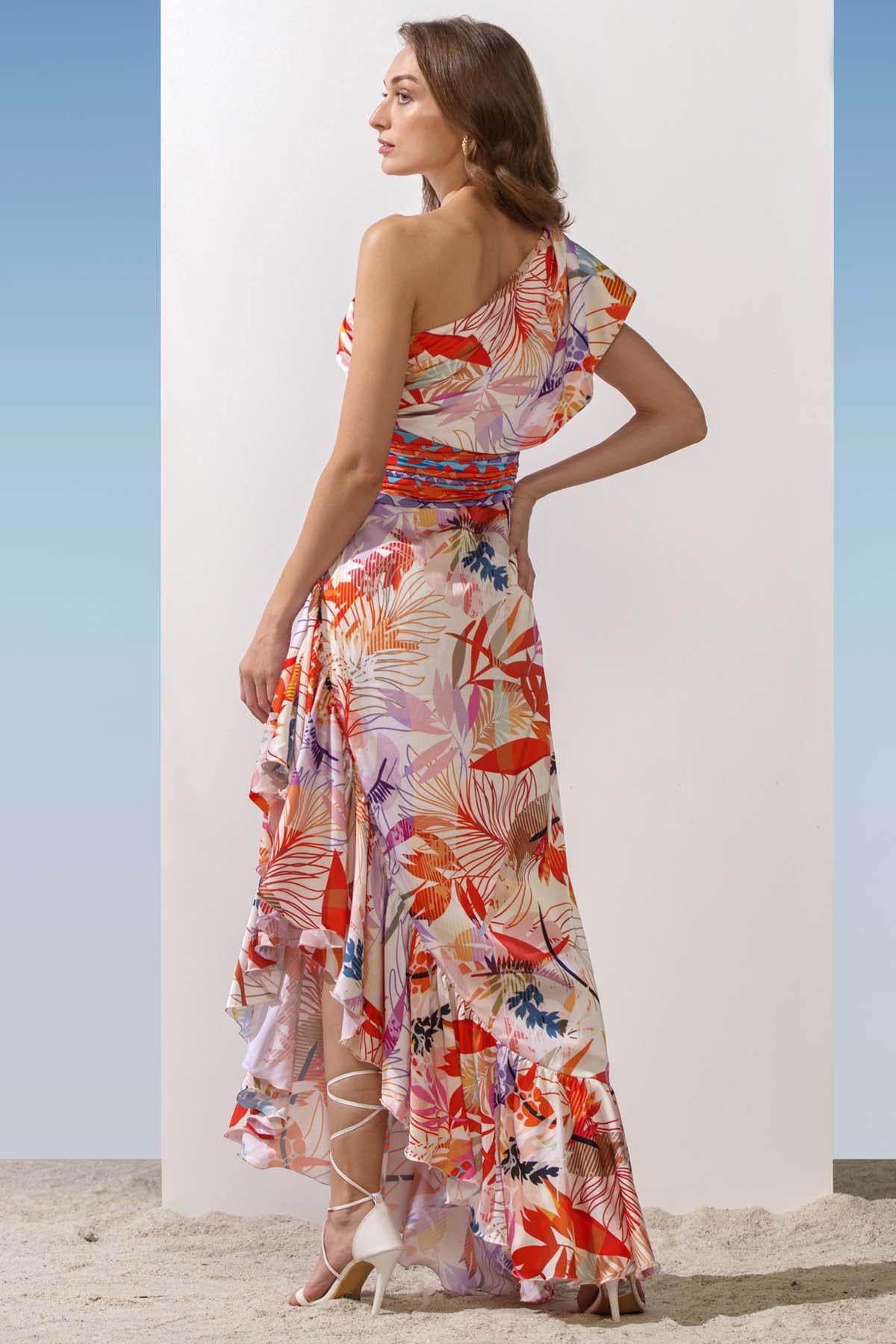 Drape Shoulder Satin Dress