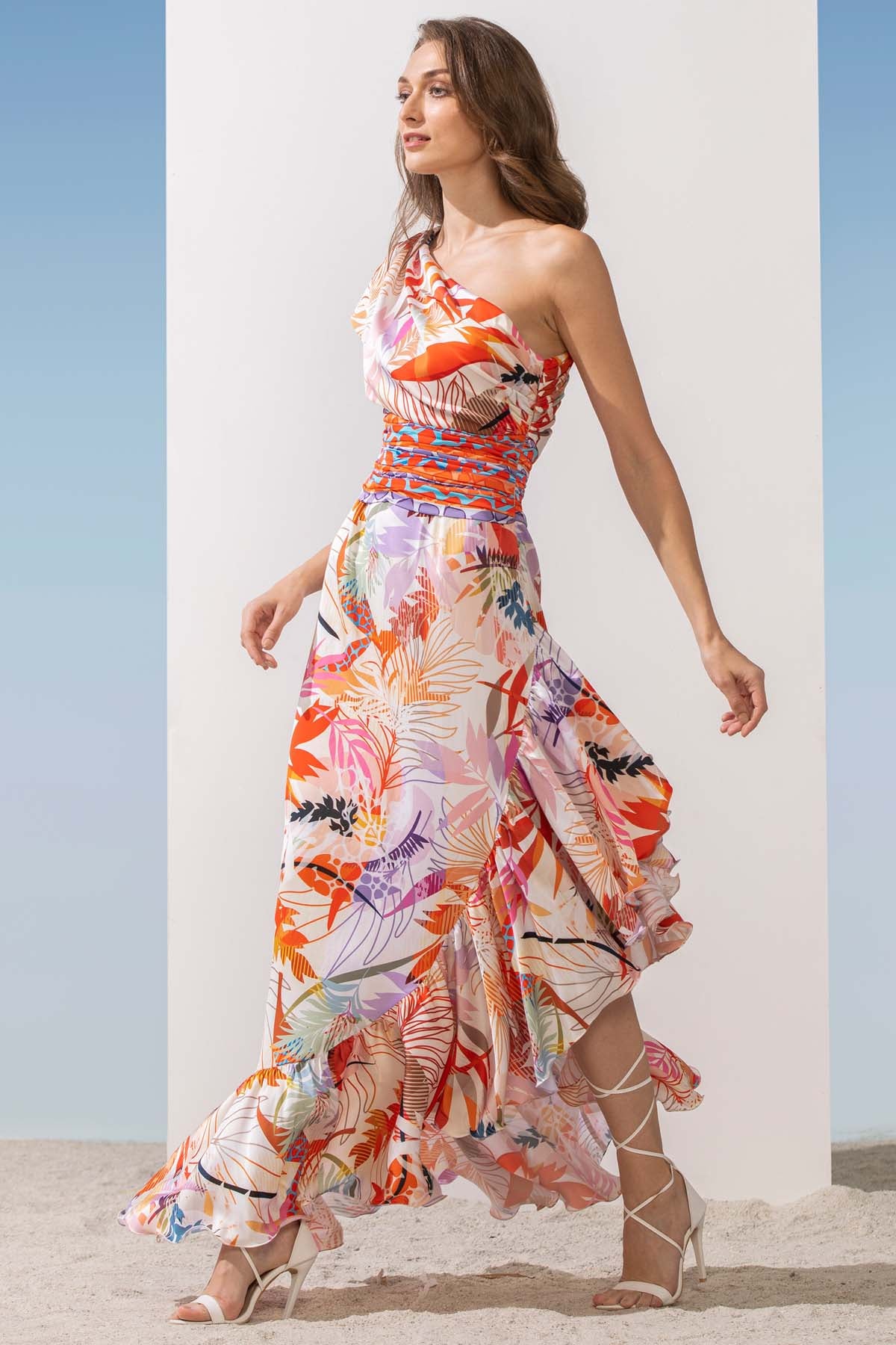 Drape Shoulder Satin Dress