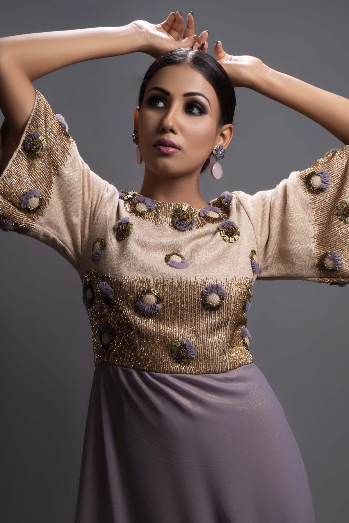 Embroidered Asymmetric Drape Dress