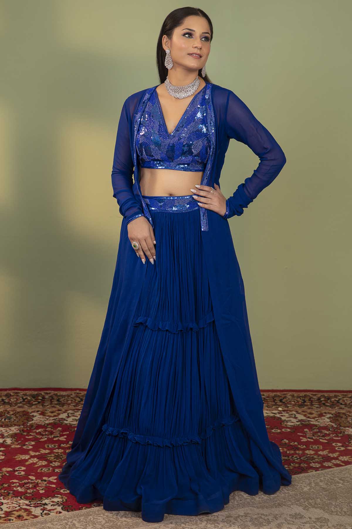 Embroidered Cape & Lehenga Set