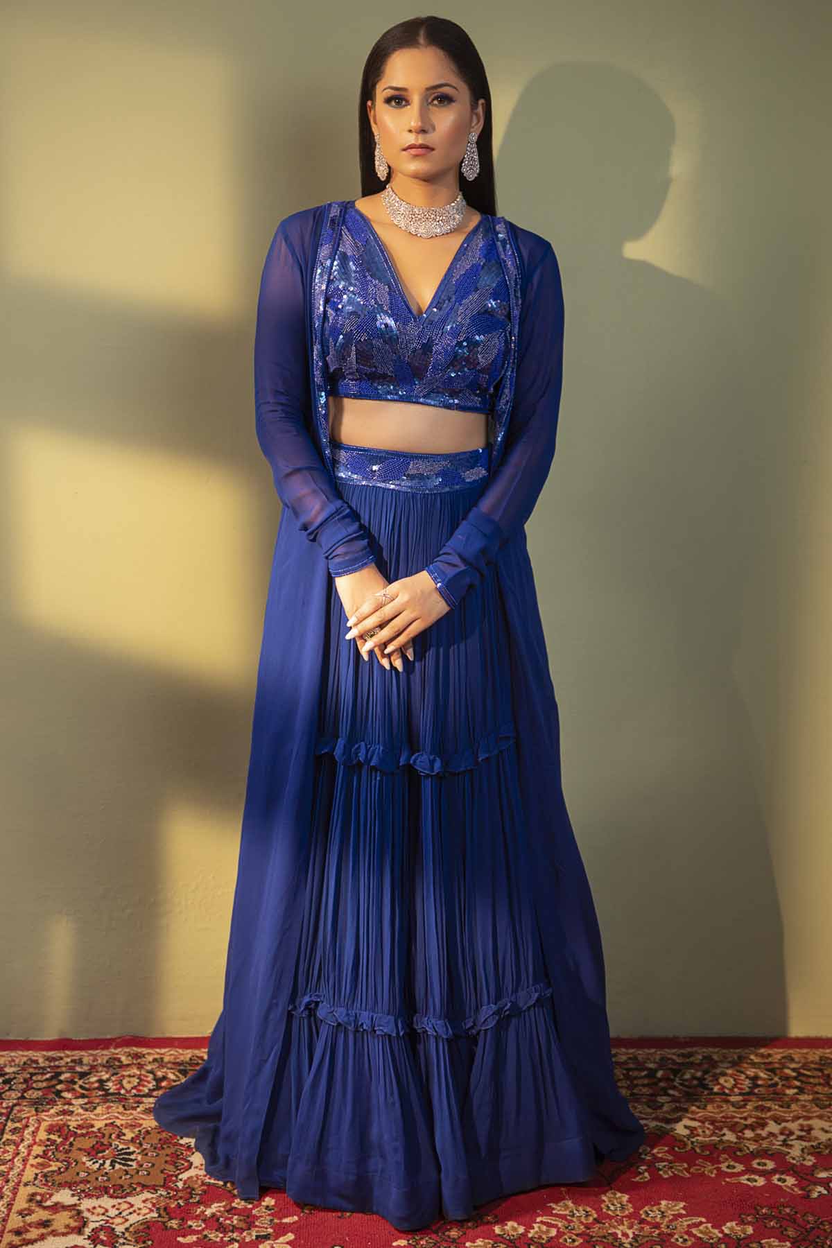 Embroidered Cape & Lehenga Set