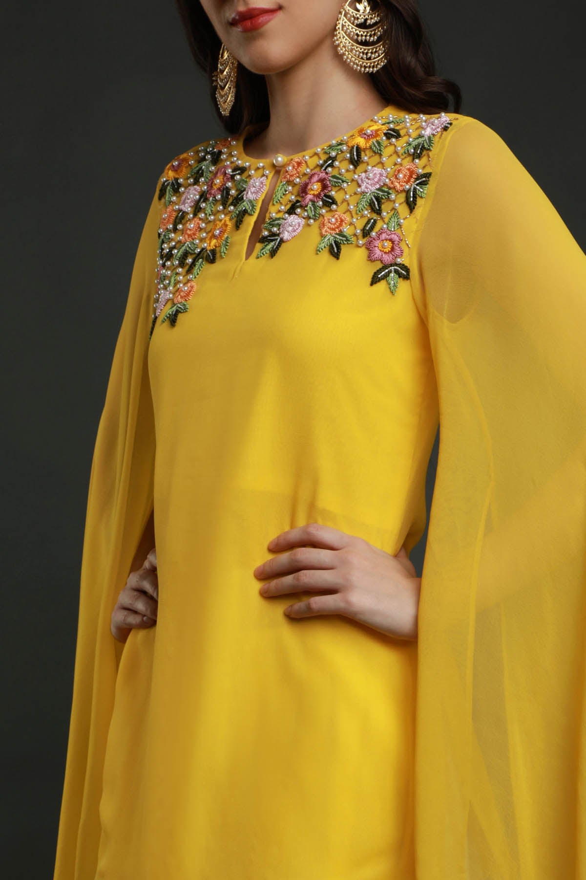 Yellow Cape Sleeves Kurta Set