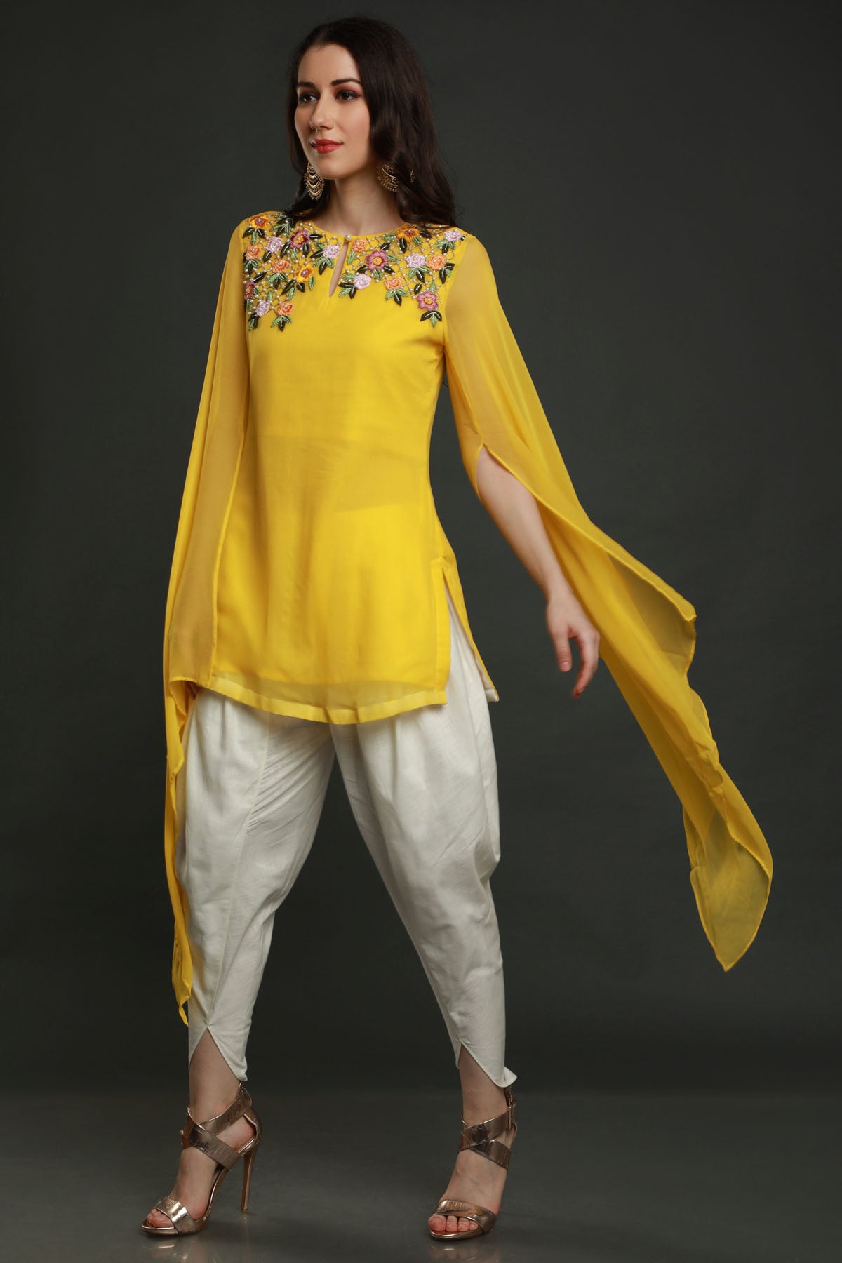 Yellow Cape Sleeves Kurta Set