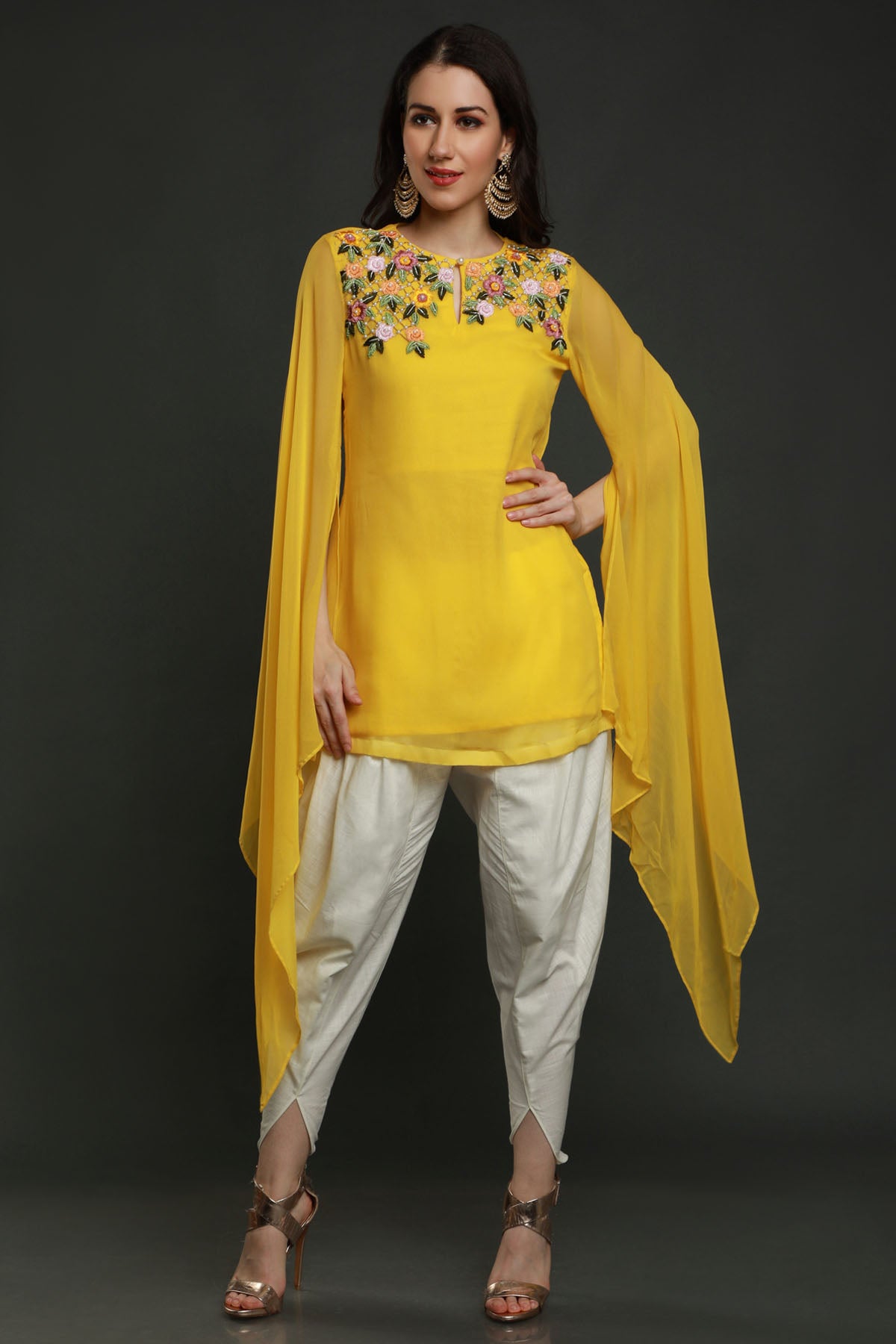 Yellow Cape Sleeves Kurta Set