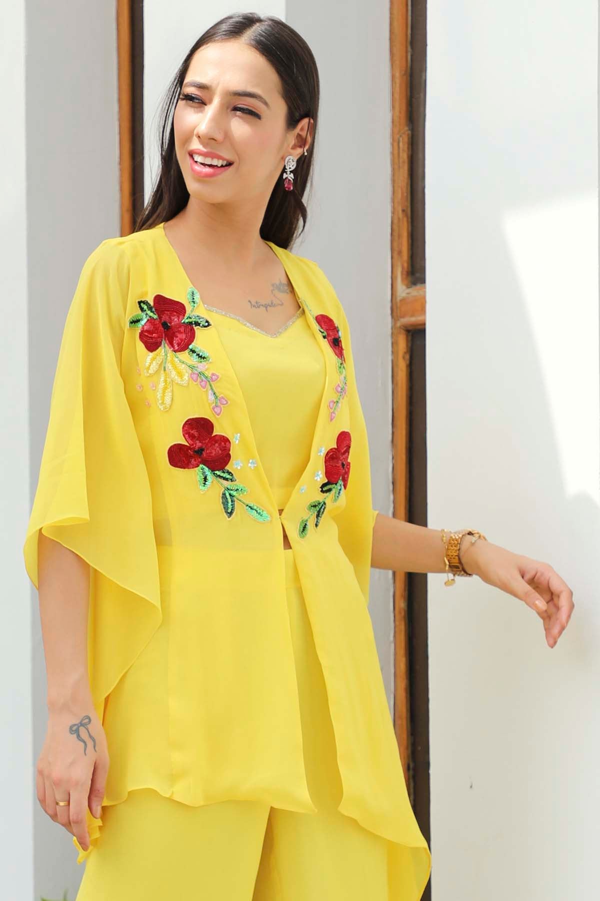 Embroidered Georgette Kaftan Set