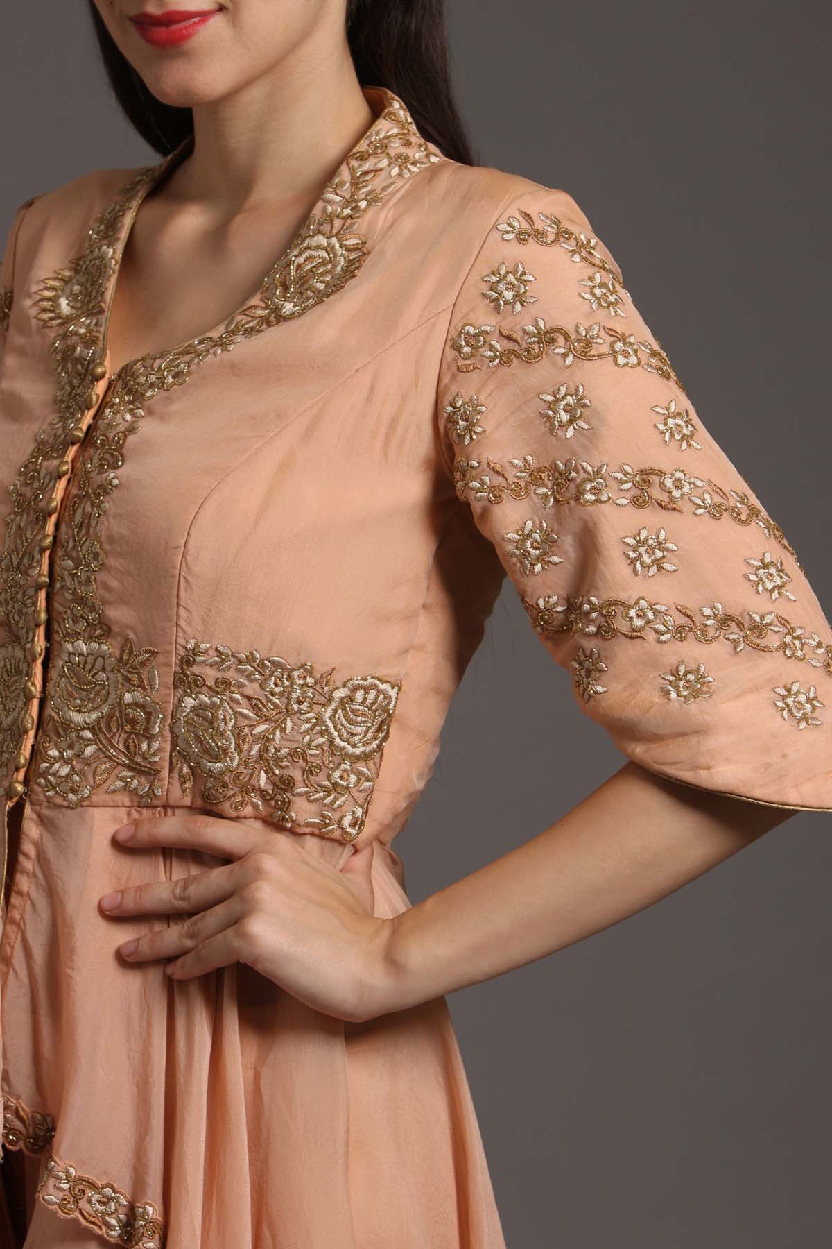Peach Peplum Thread Kurta Set