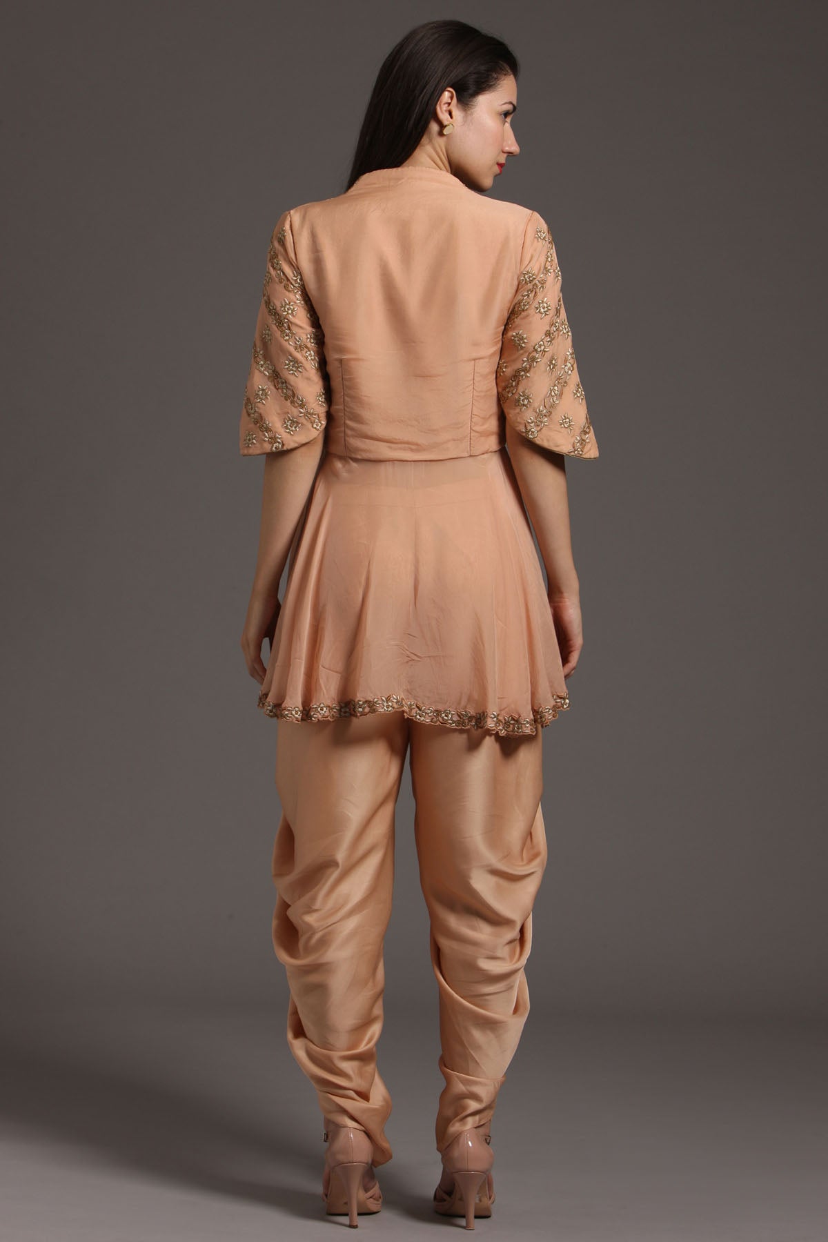 Peach Peplum Thread Kurta Set