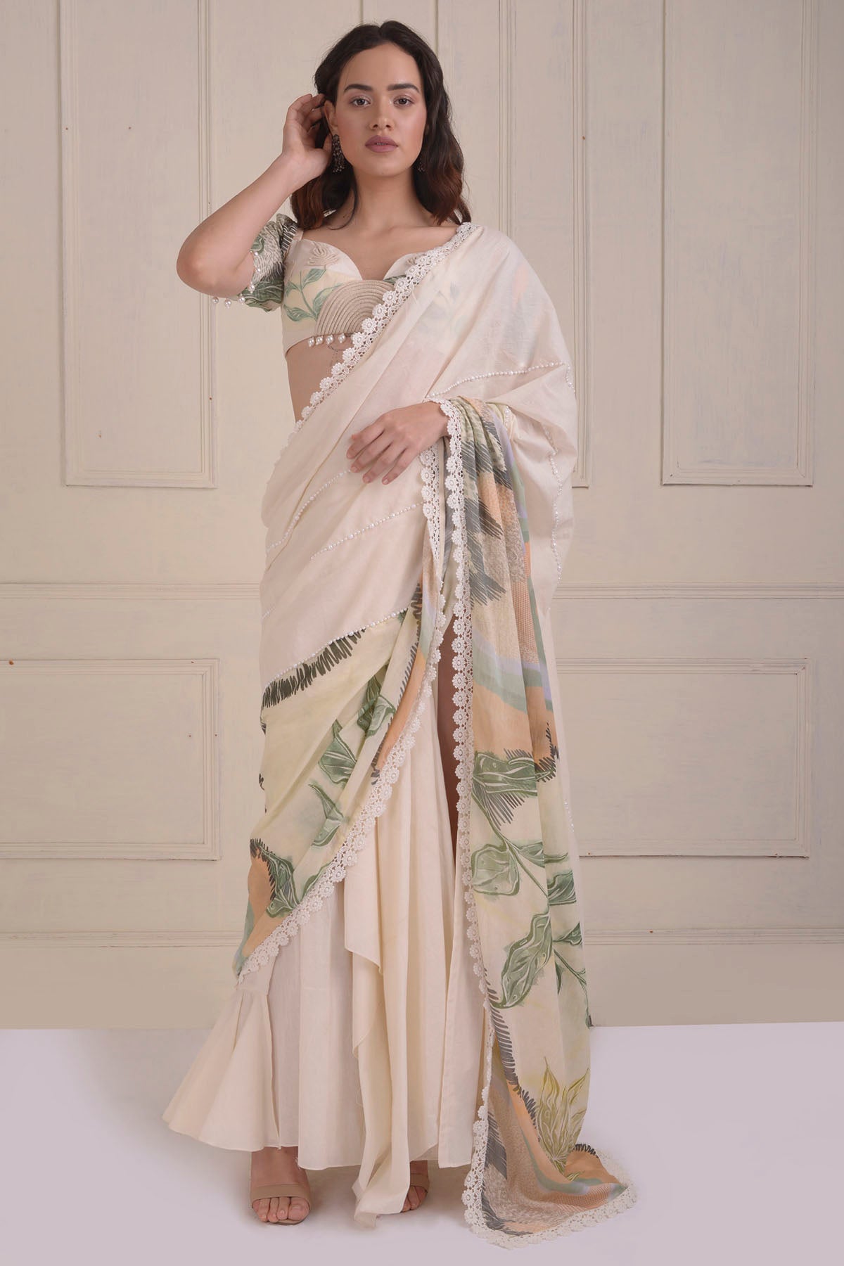 Embroidered Printed Drape Saree