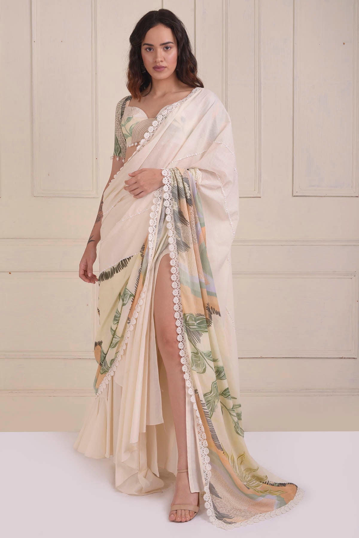 Embroidered Printed Drape Saree