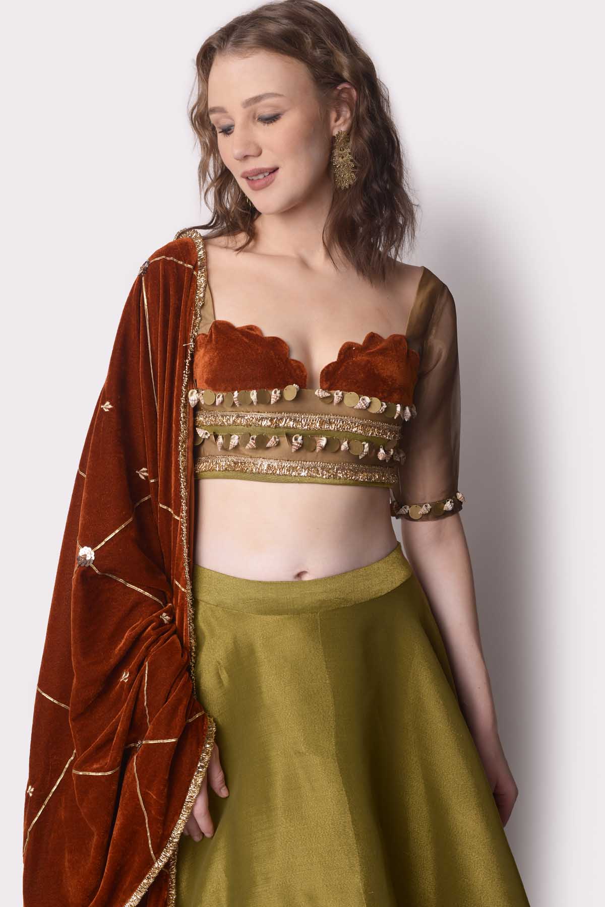 Embroidered Tissue Lehenga Set