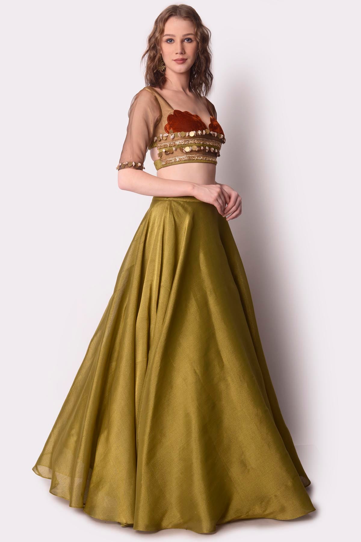 Embroidered Tissue Lehenga Set