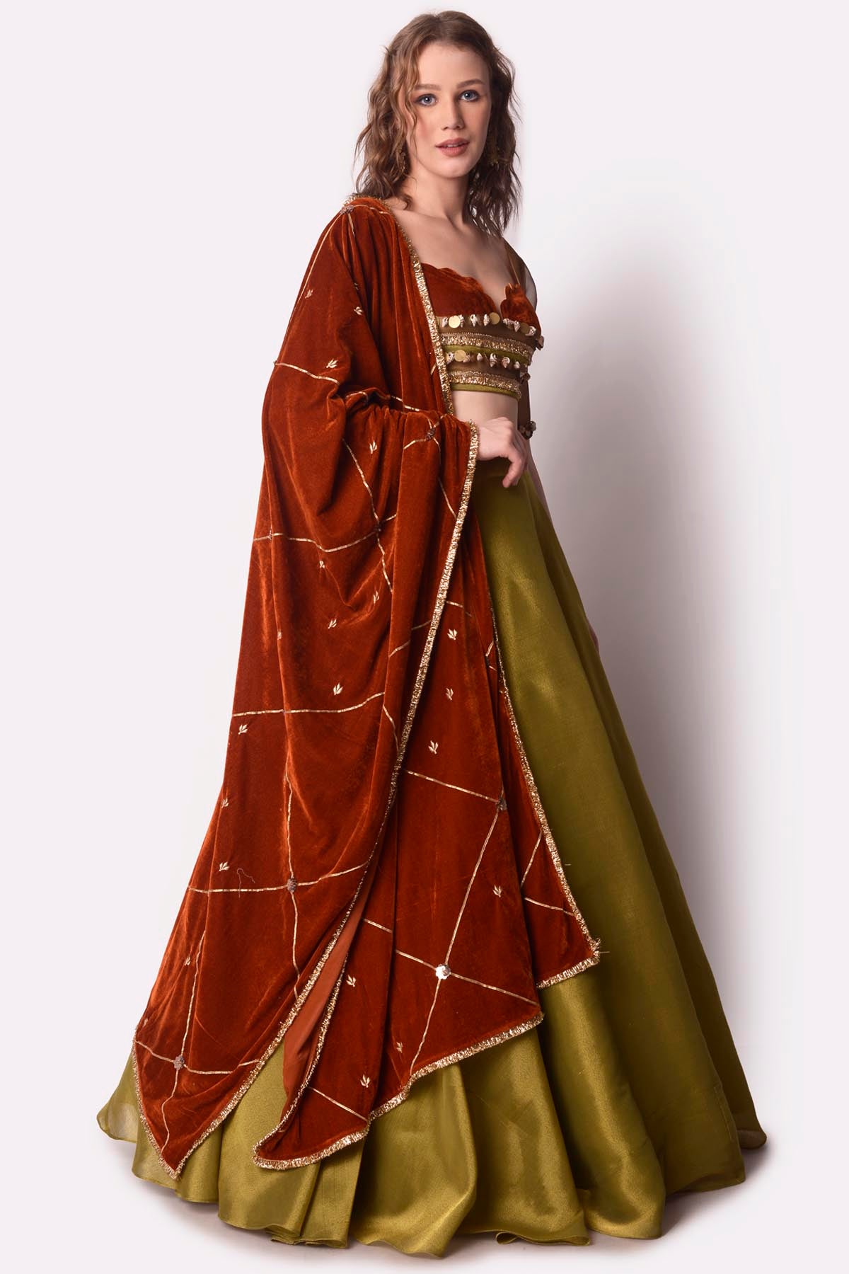 Embroidered Tissue Lehenga Set